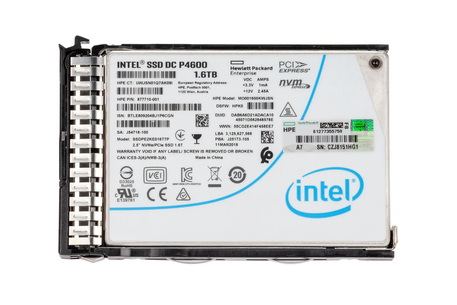 HPE 1.6TB NVMe x4 SSD, 2.5 Zoll SFF Festplatte für Server, MU