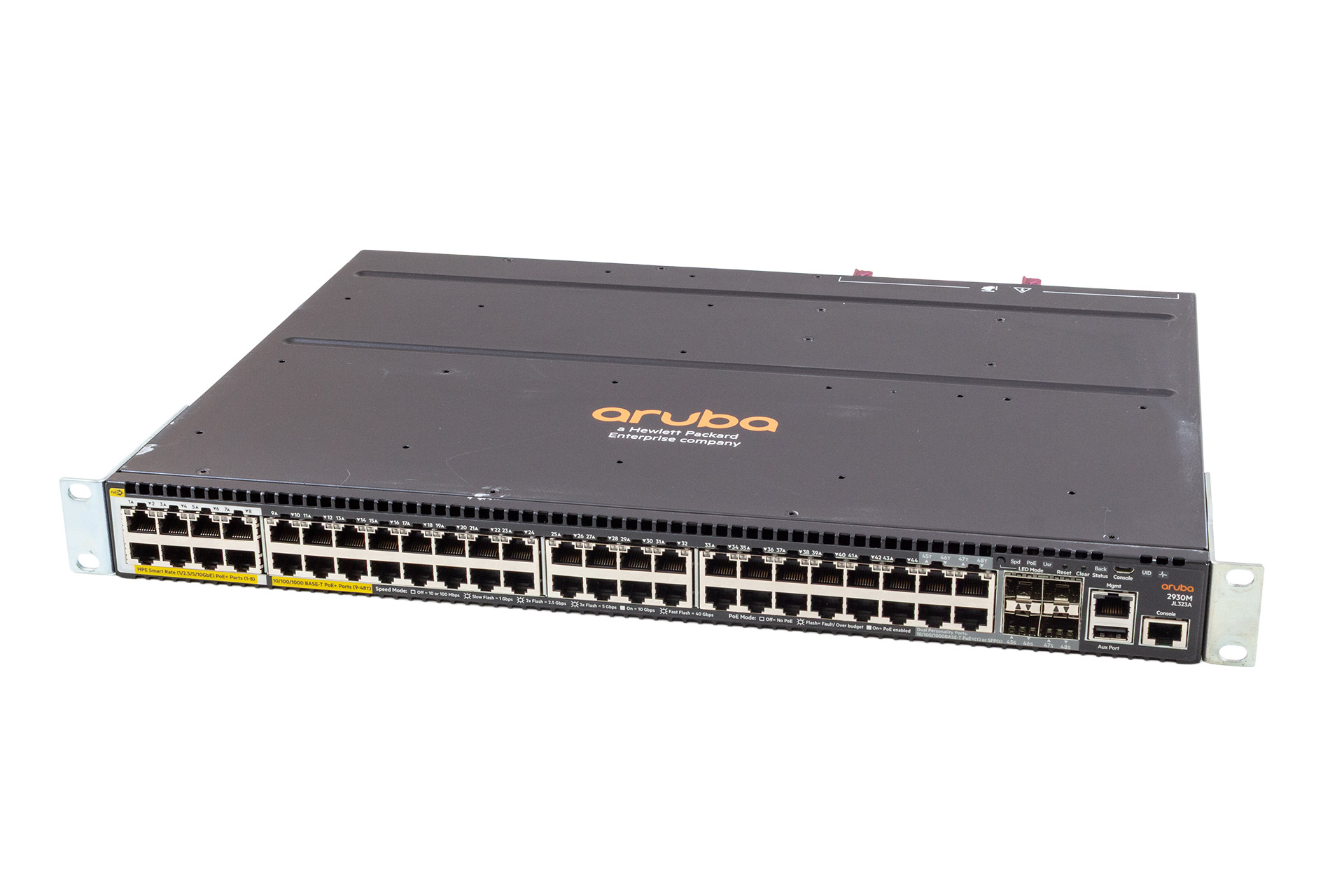 HPE Aruba 2930M Switch, 40x 1GbE RJ45 PoE+ (1440W), 8x 10GbE, 4x 1GbE SFP+, 1x stack JL325A JL323A cover