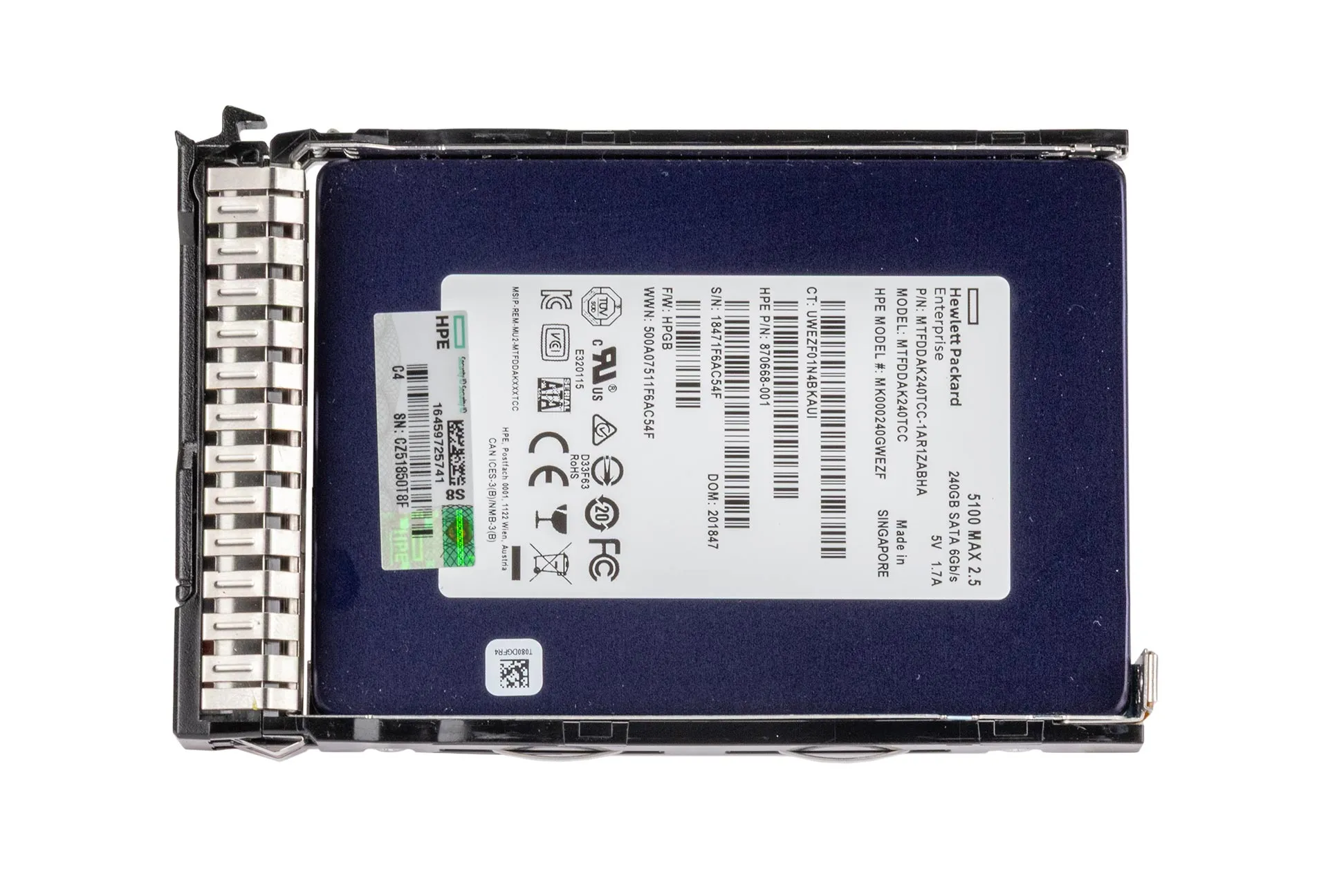 HPE 240GB 6G SATA SSD, 2.5 Zoll SFF Festplatte für Server, DS SC MU