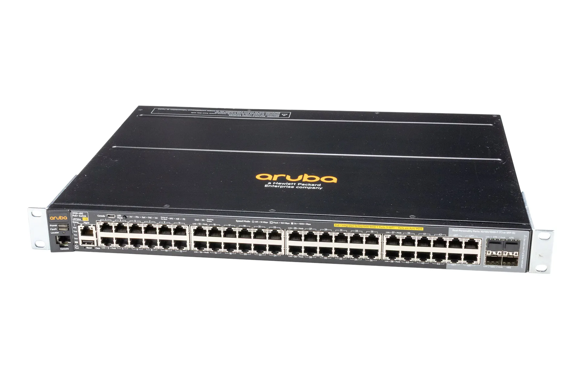 HPE Aruba Switch 2920-48G-PoE+, 48x GbE RJ45 PoE (370W), 4x GbE SFP shared, 1x 575W