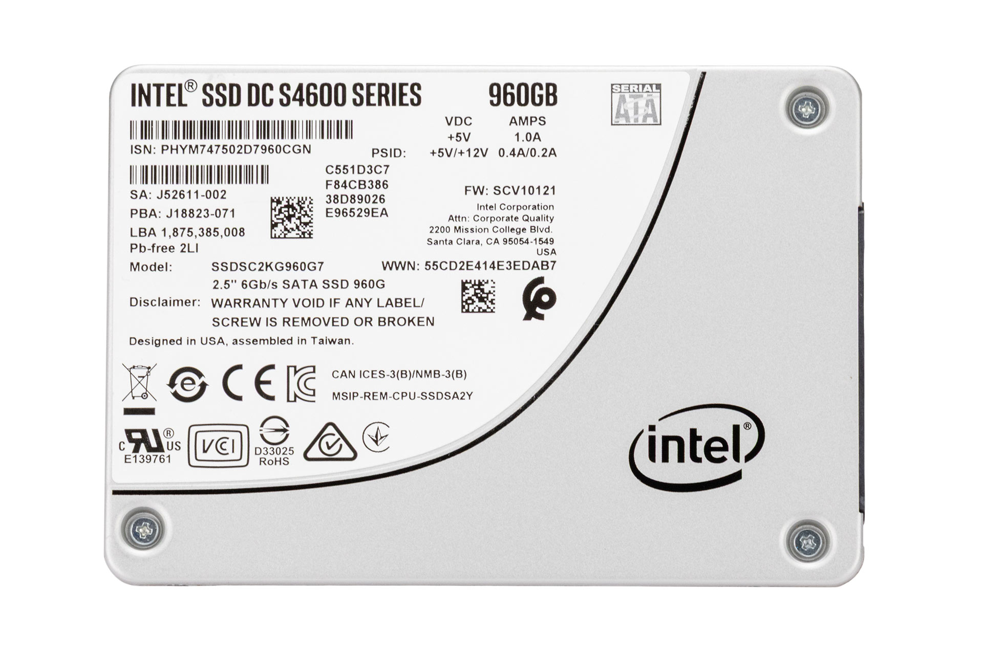 Intel 960GB 6G SATA SSD, 2.5 Zoll SFF Festplatte für Server, DC-S4600 Series