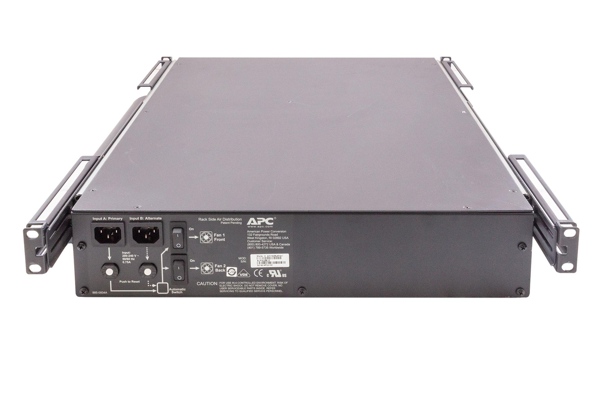 APC Rack Side Air Distribution Unit, 2xFan, 2x230V, Slide/Rails