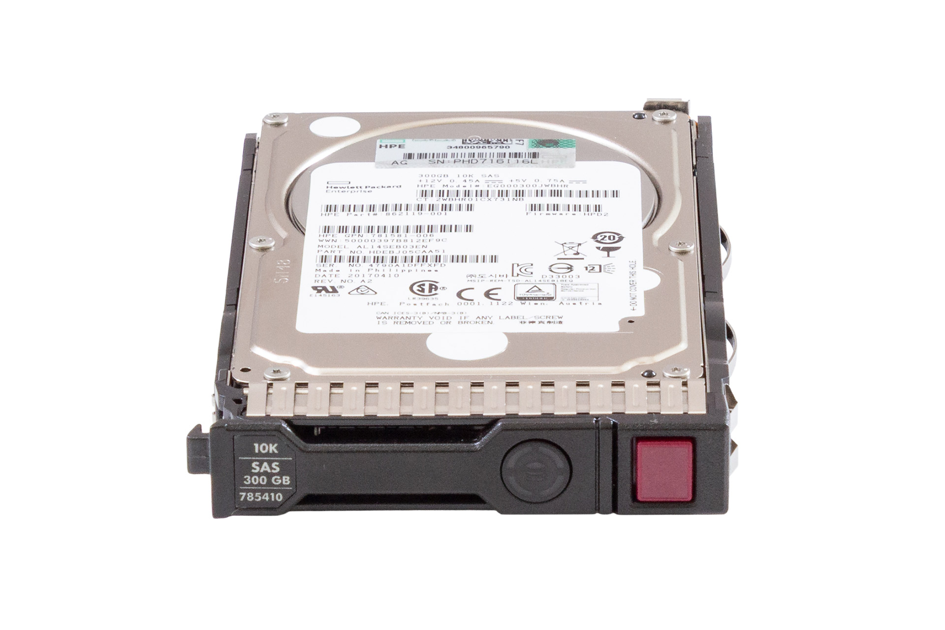 HPE 300GB 12G SAS HDD 10k, 2.5 Zoll SFF Festplatte für Server, SC ENT 785067-B21 front