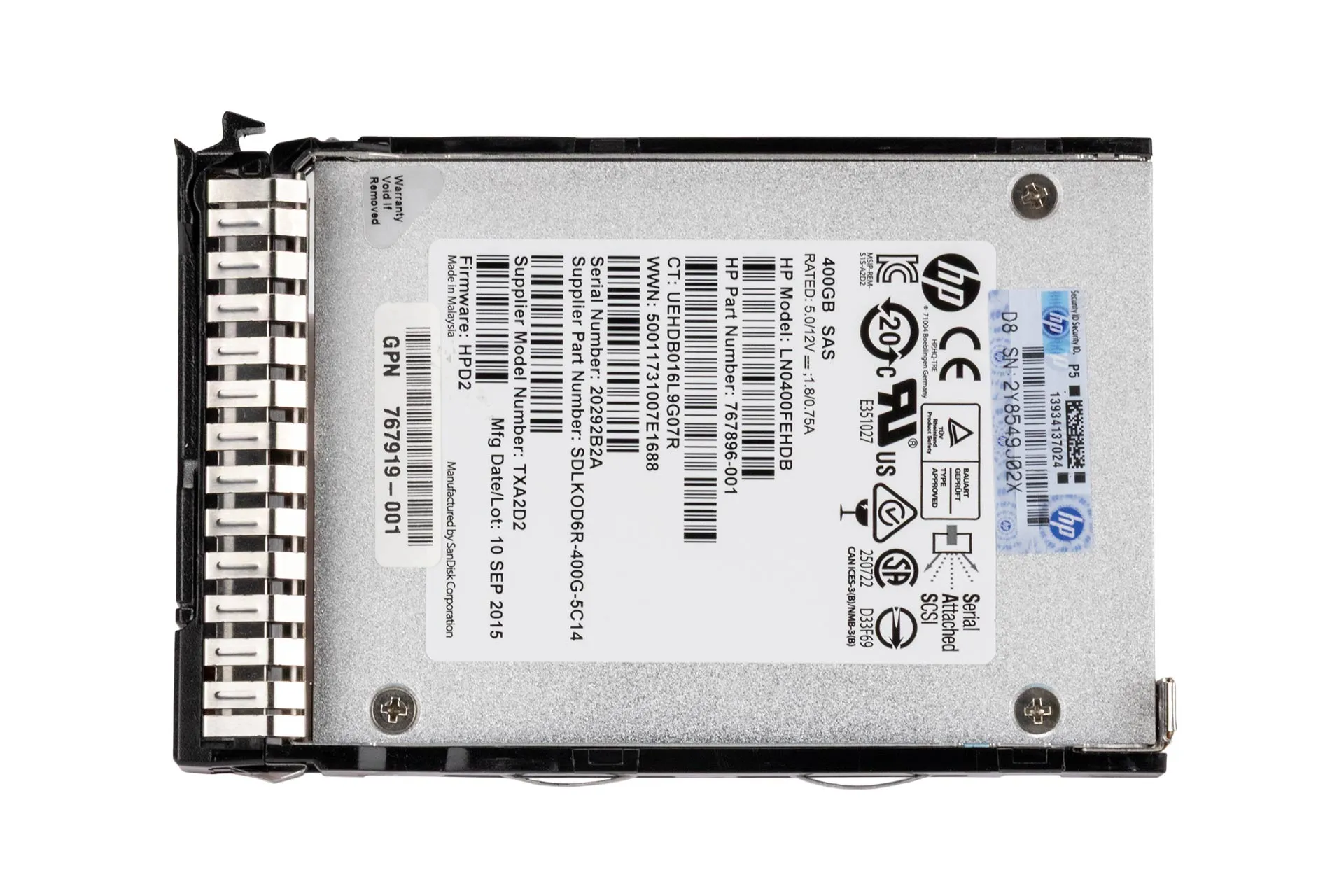 HPE 400GB 6G SAS SSD, 2.5 Zoll SFF Festplatte für Server, SC