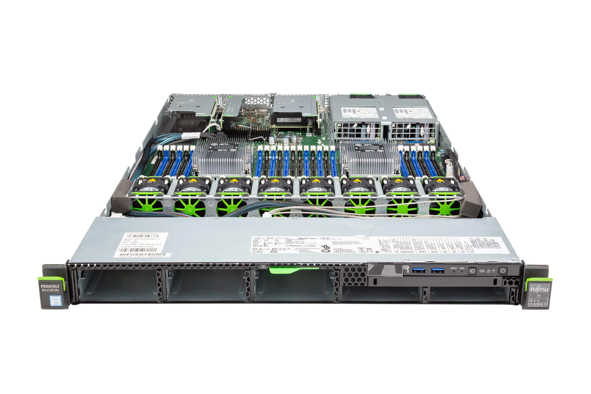 FUJITSU Primergy RX2530 M4 Rack Server, 2x Silver 4110 2.10GHz, 8-Core, noRAM, 8xSFF SATA, noRaid, 4P-GbE-i357 FUJITSU Primergy RX2530 M4 Rack Server, 2x Silver 4110 2.10GHz, 8-Core, noRAM, 8xSFF SATA, noRaid, 4P-GbE-i357