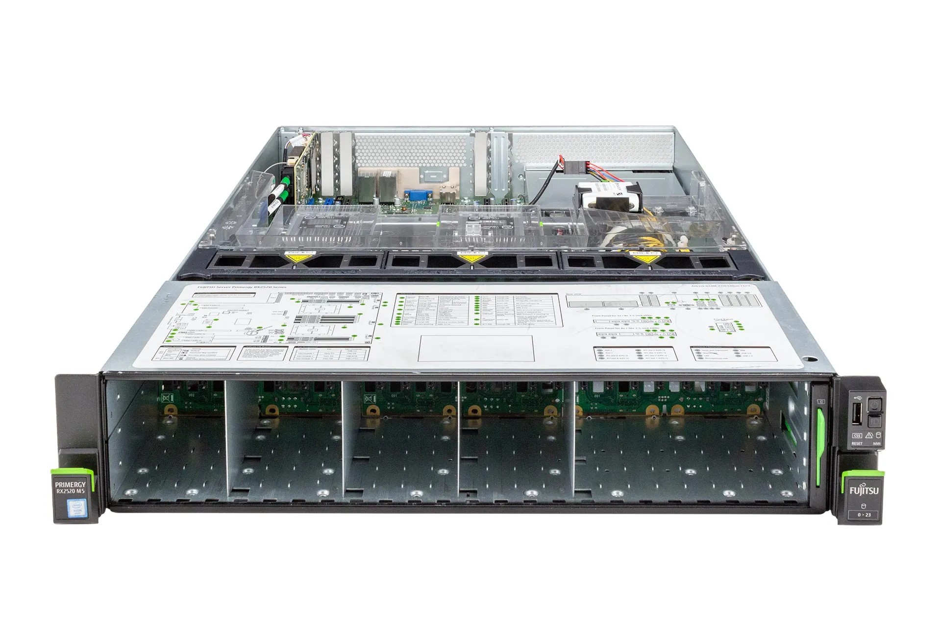 FUJITSU Primergy RX2520 M5 Rack Server, 2x Silver 4208 2.10GHz, 8-Core, noRAM, 24xSFF, EP580i, 2x Heatsink (low)