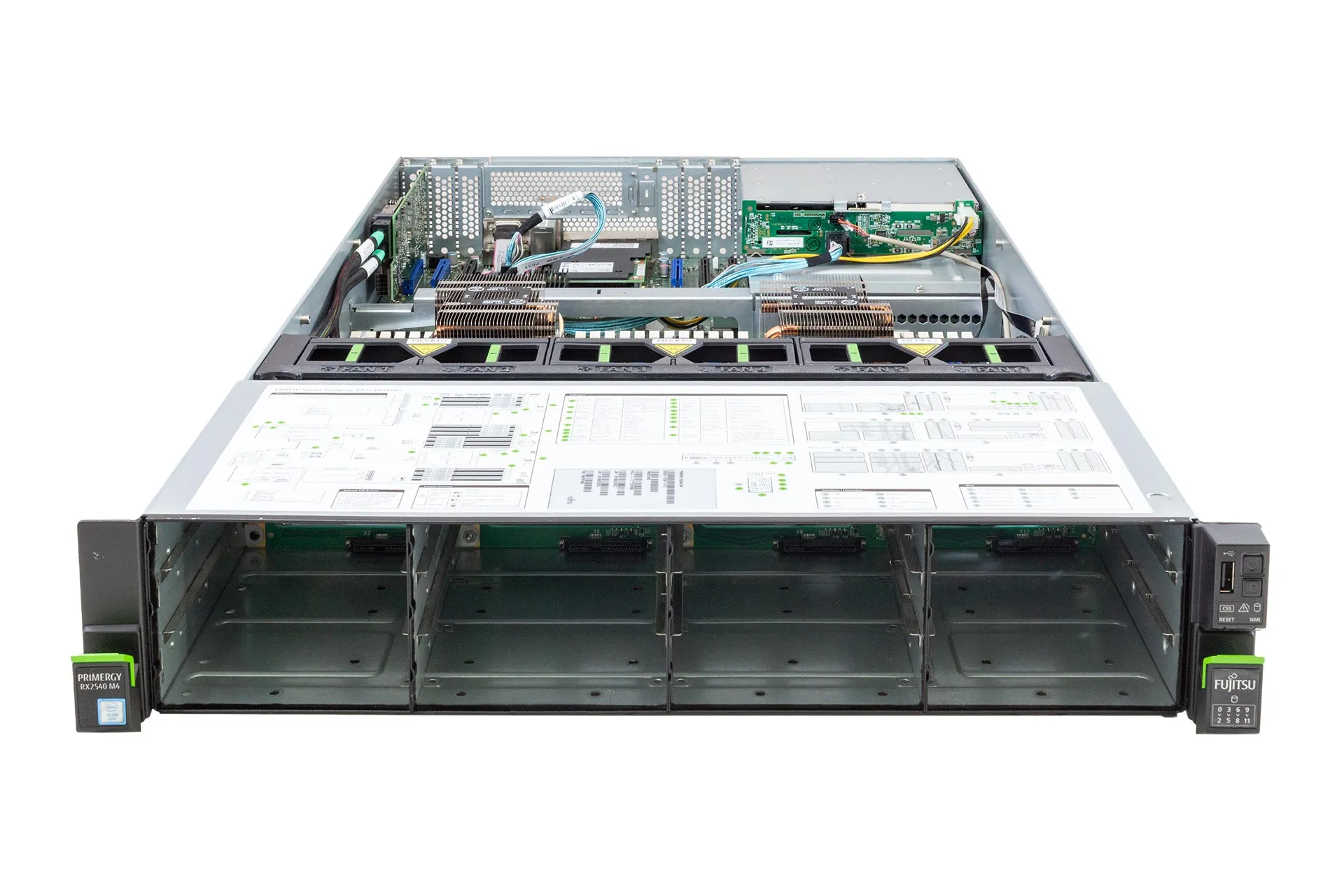 Fujitsu Primergy RX2540 M4 Rack-Server, 2x Gold 6132 2.60GHz, 14-Core, noRAM, 12LFF, EP400i, 4xSFF(SATA)