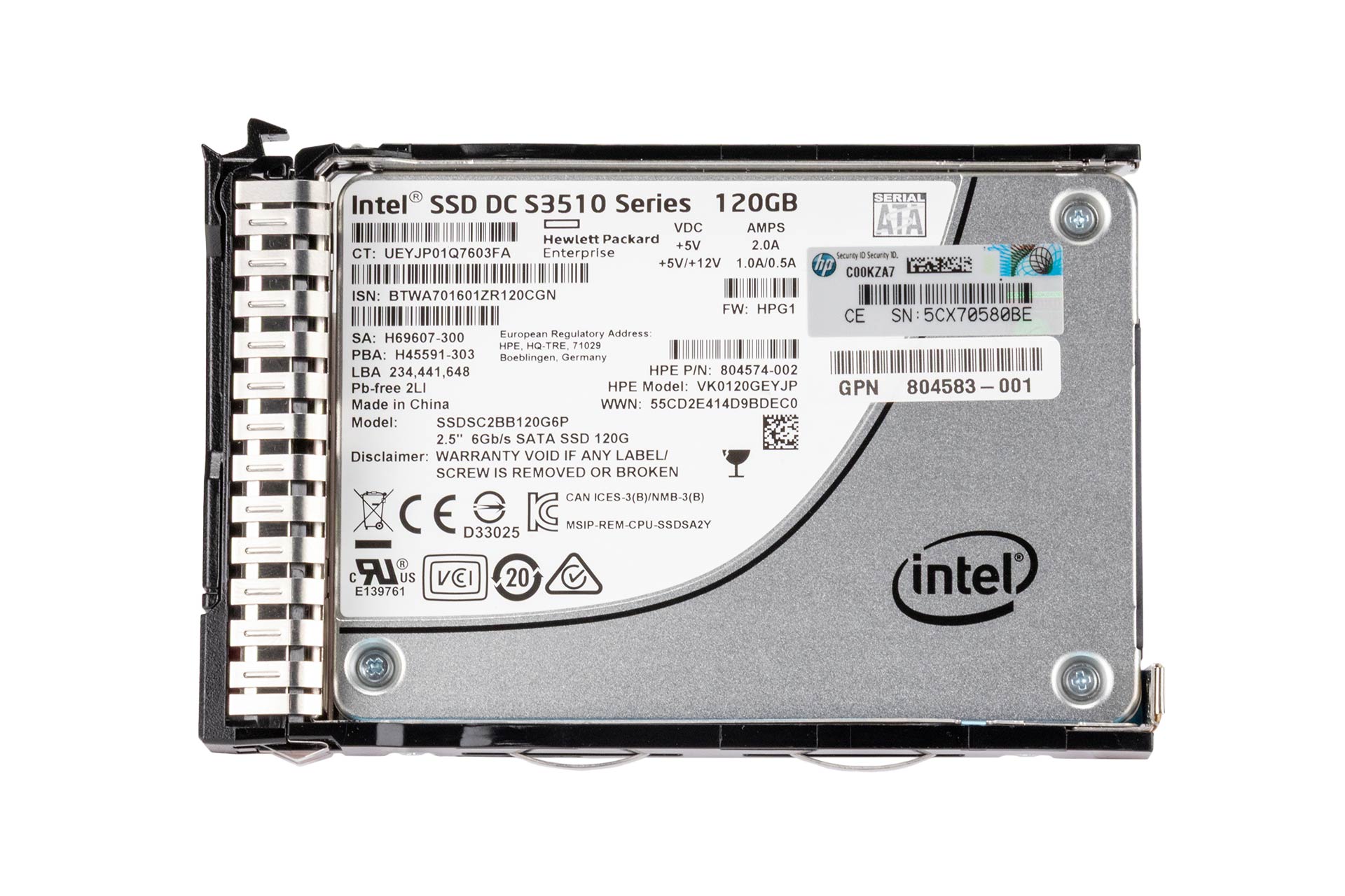 HPE 120GB 6G SATA SSD, 2.5 Zoll SFF Festplatte für Server, SC RI