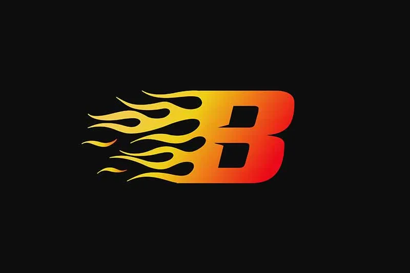 Schnelligkeit und Energie – das 'B' Logo für IT-Dynamik Logo mit einem großen, orange-gelben Buchstaben 'B', der von Flammen umgeben ist – symbolisiert Schnelligkeit und Energie im IT-Bereich.