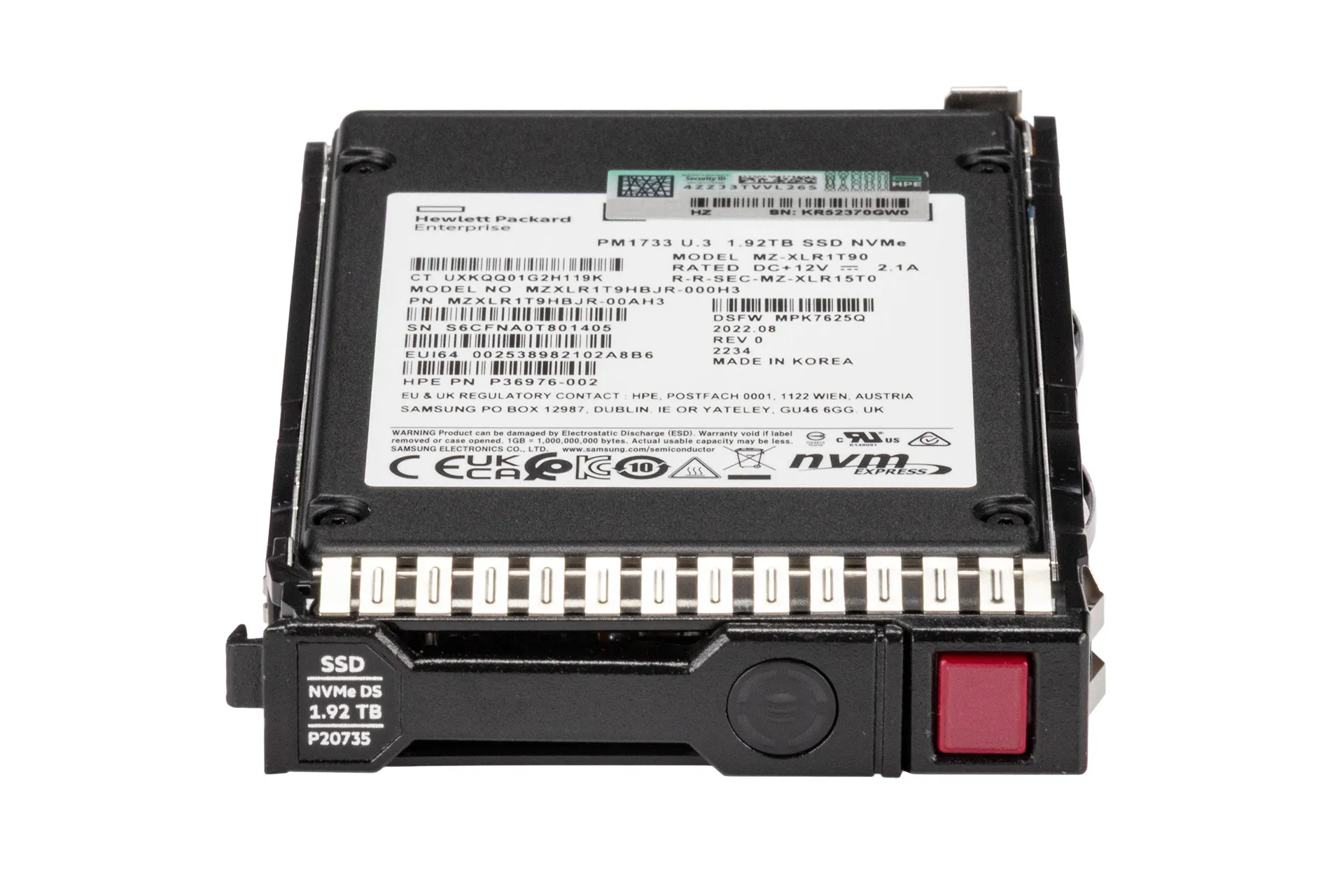 HPE 1.92TB U.3 NVMe Gen4 SSD, 2.5 Zoll SFF Festplatte für Server, RI HPE 1.92TB U.3 NVMe Gen4 SSD, 2.5 Zoll SFF Festplatte für Server, RI