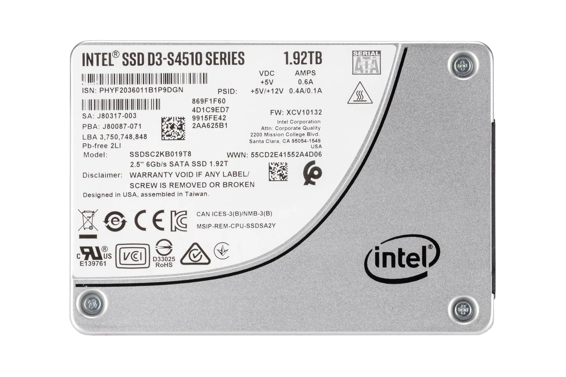Intel 1.92TB 6G SATA SSD, 2.5 Zoll SFF Festplatte für Server, D3-S4510 Series Intel 1.92TB 6G SATA SSD, 2.5 Zoll SFF Festplatte für Server, D3-S4510 Series