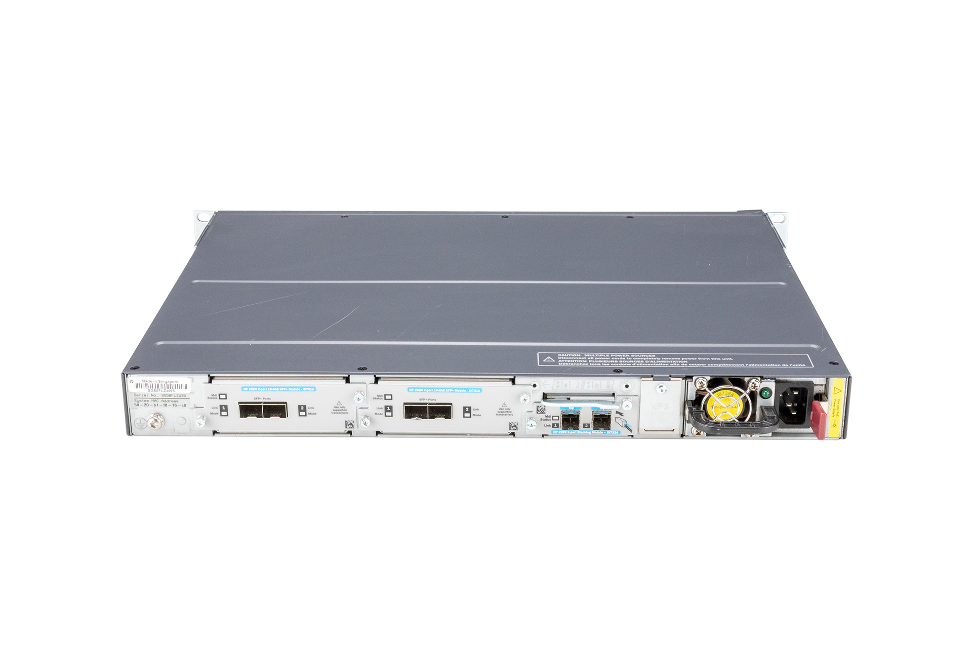 HPE Aruba Switch 2920-48G-PoE+, 48x GbE RJ45 PoE (370W), 4x GbE SFP shared, 2x Stacking, 1x 575W