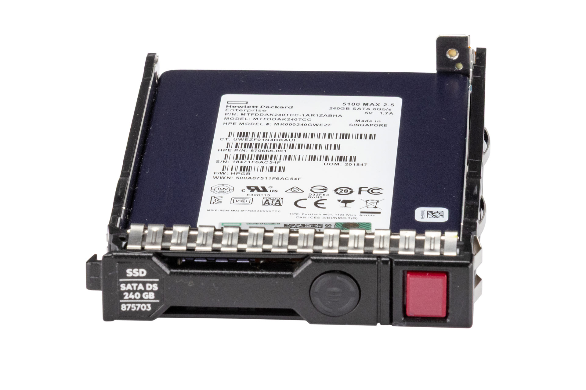 HPE 240GB 6G SATA SSD, 2.5 Zoll SFF Festplatte für Server, DS SC MU