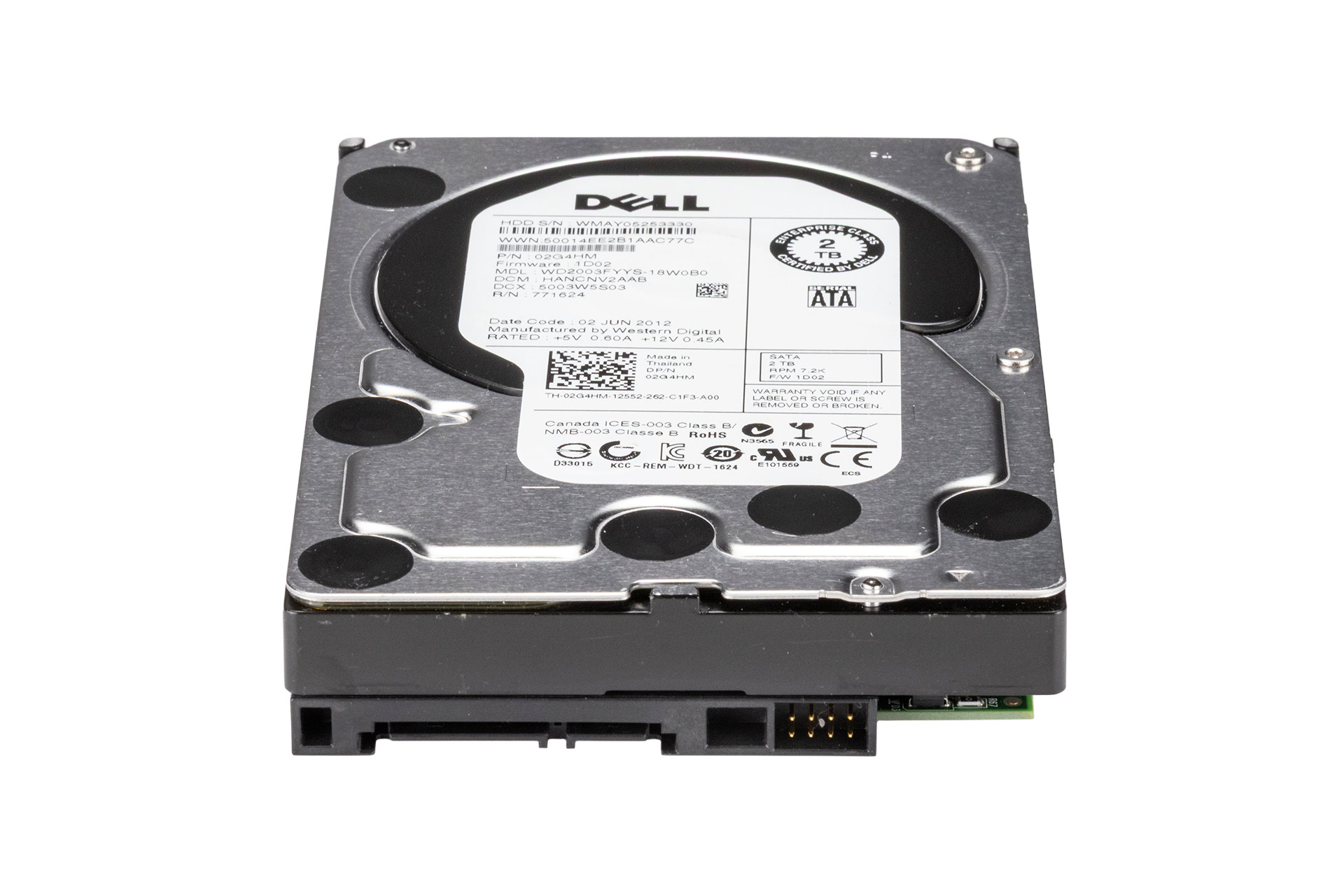 Dell 2TB 6G SATA HDD 7.2k, 3.5 Zoll LFF Festplatte für Server, WD2003FYYS
