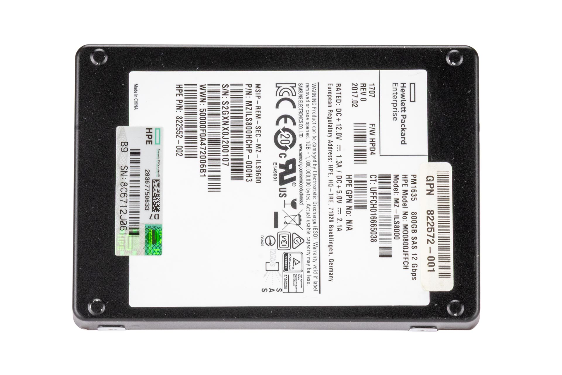 HPE 800GB 12G SAS SSD, 2.5 Zoll SFF Festplatte für Server, MU