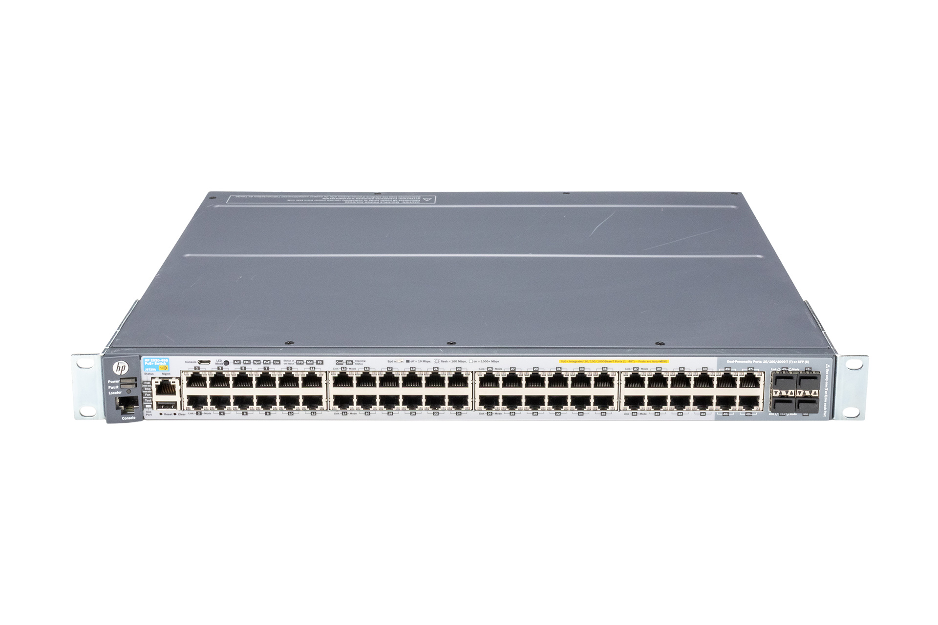 HPE Aruba Switch 2920-48G-PoE+, 48x GbE RJ45 PoE (370W), 4x GbE SFP shared, 2x Stacking, 1x 575W