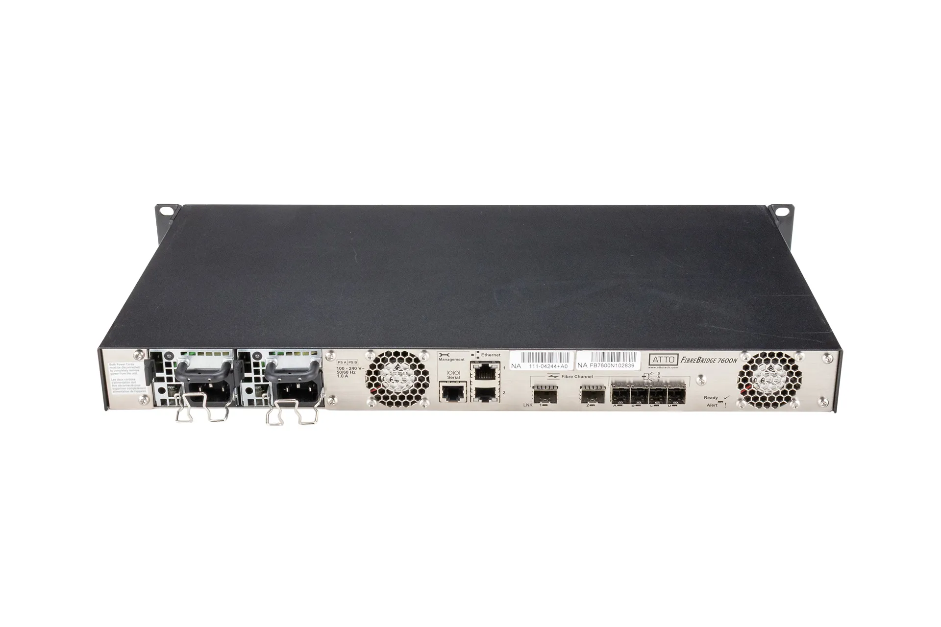 ATTO FibreBridge 7600N Storage Controller, 2x 32G FC SFP, 4x 12G SAS SFF-8644