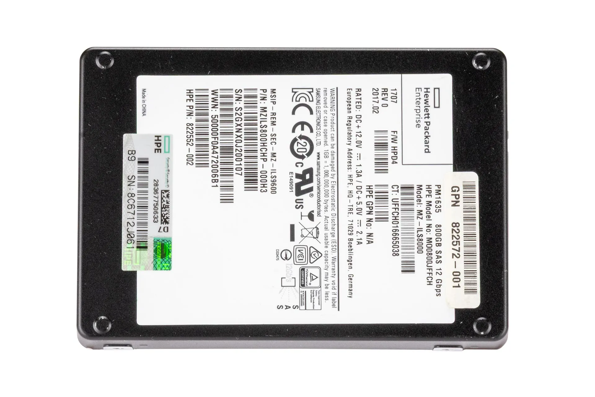 HPE 800GB 12G SAS SSD, 2.5 Zoll SFF Festplatte für Server, MU