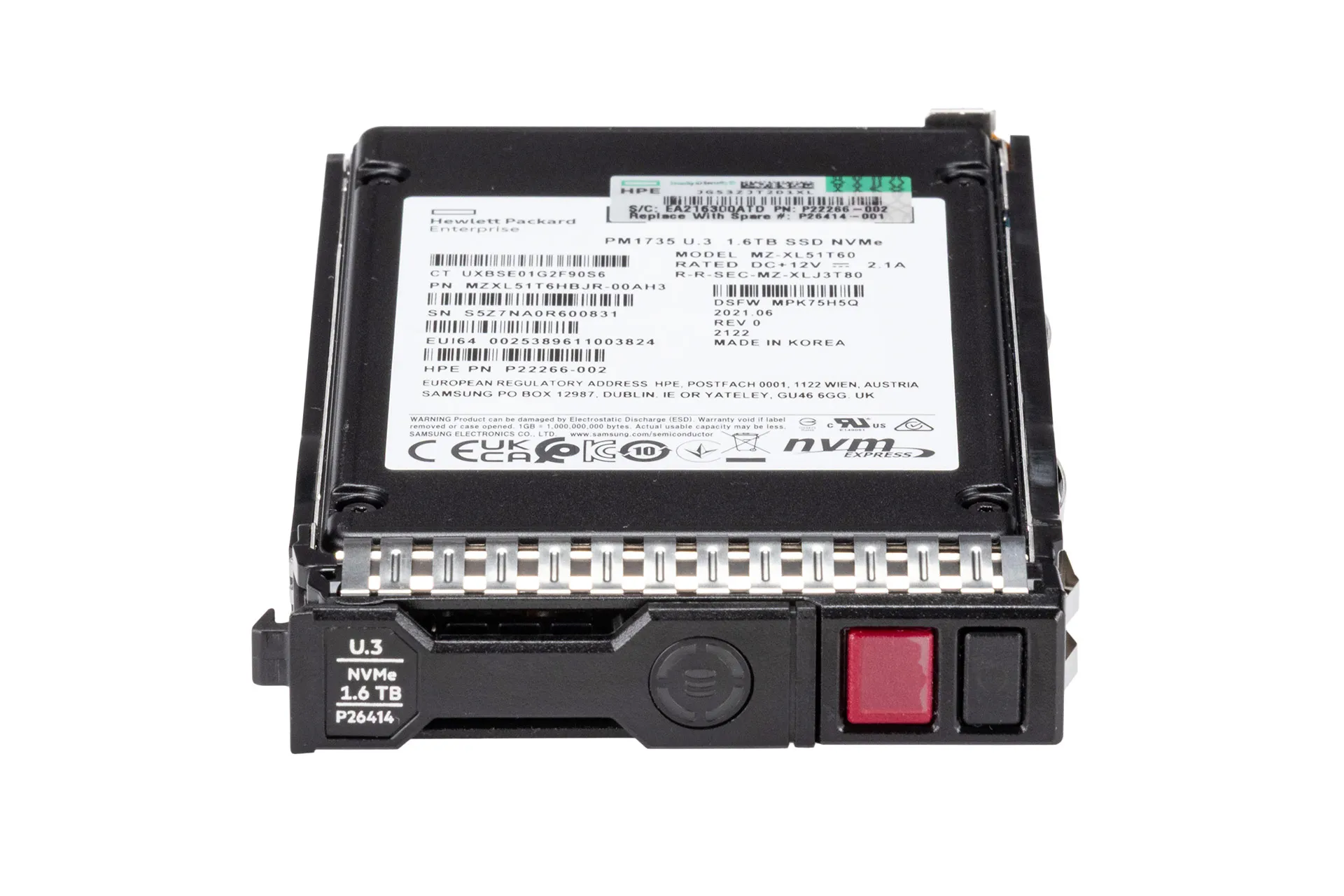 HPE 1.6TB U.3 NVMe 4.0 SSD, 2.5 Zoll SFF Festplatte für Server, MU HPE 1.6TB U.3 NVMe 4.0 SSD, 2.5 Zoll SFF Festplatte für Server, MU