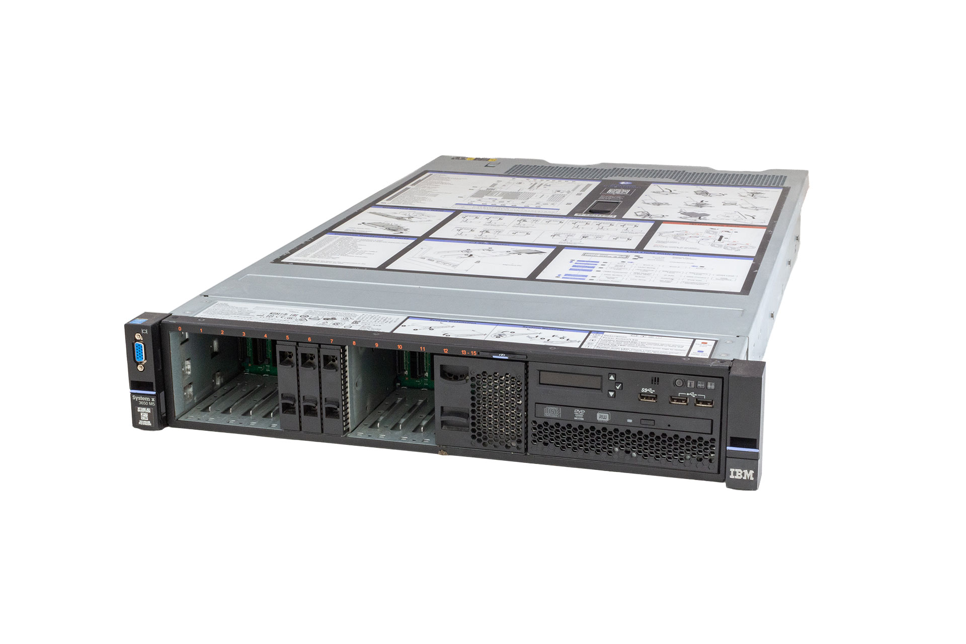 Lenovo X3650 M5, 1x E5-2620v3 2.40GHz, 6-C, noRAM, noPciCage, 16xSFF, 2x M5210/Batt., DVD-RW, 2x550W