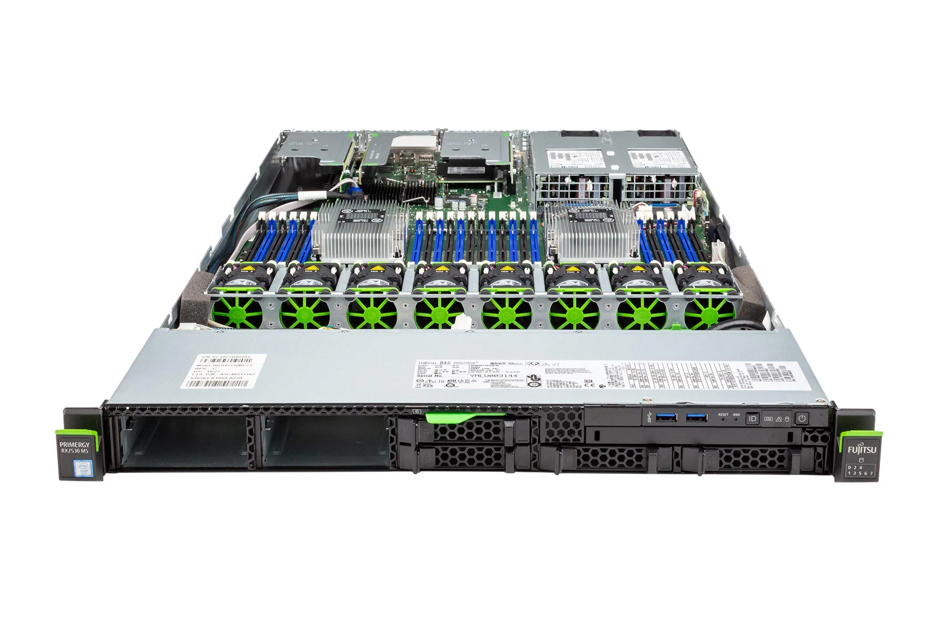 FUJITSU Primergy RX2530 M5 Rack Server, 2x Silver 4214 2.20GHz, 12-Core, noRAM, 4xSFF, noRaid, 2x Heatsink