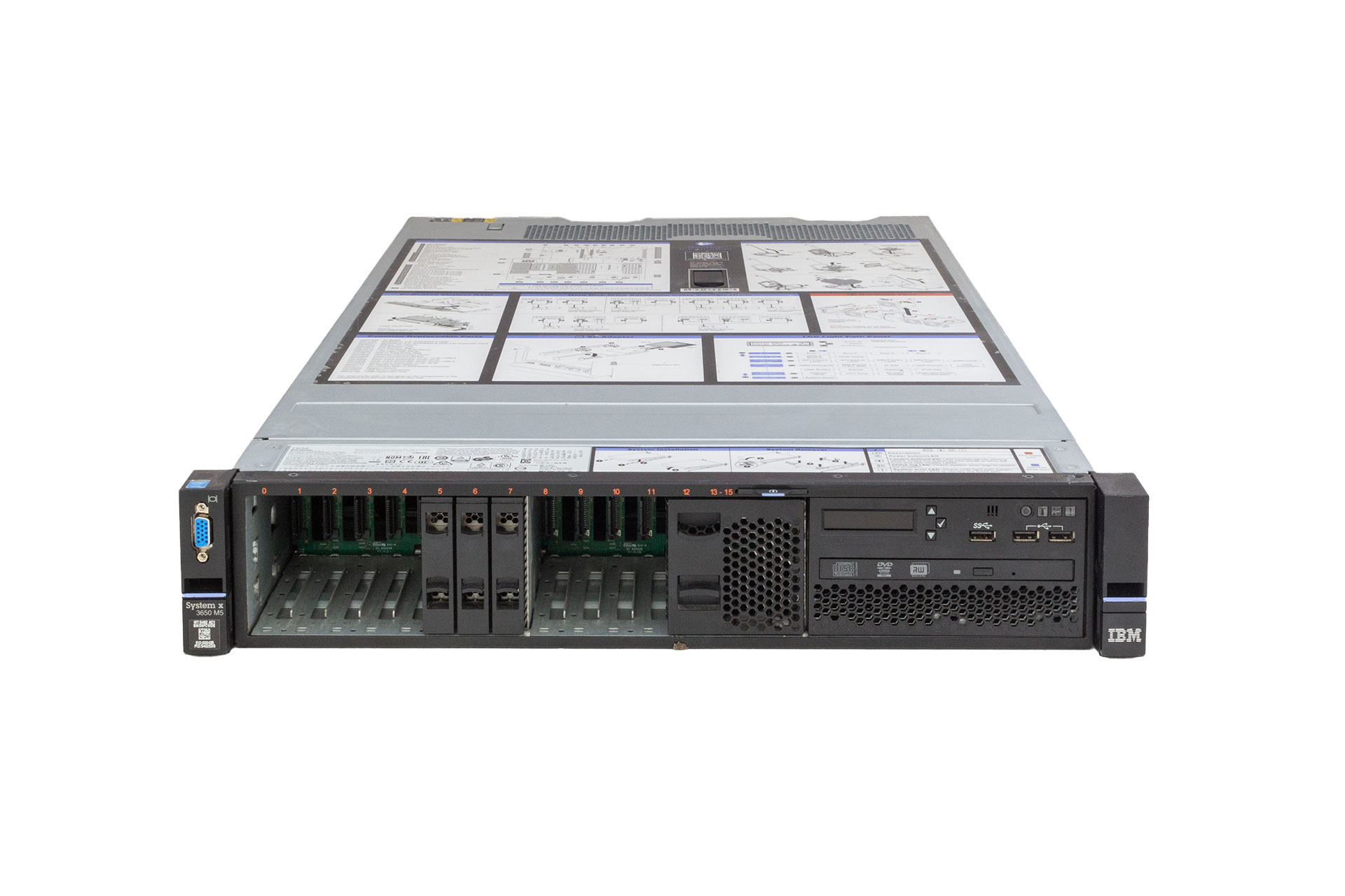 Lenovo X3650 M5, 1x E5-2620v3 2.40GHz, 6-C, noRAM, noPciCage, 16xSFF, 2x M5210/Batt., DVD-RW, 2x550W