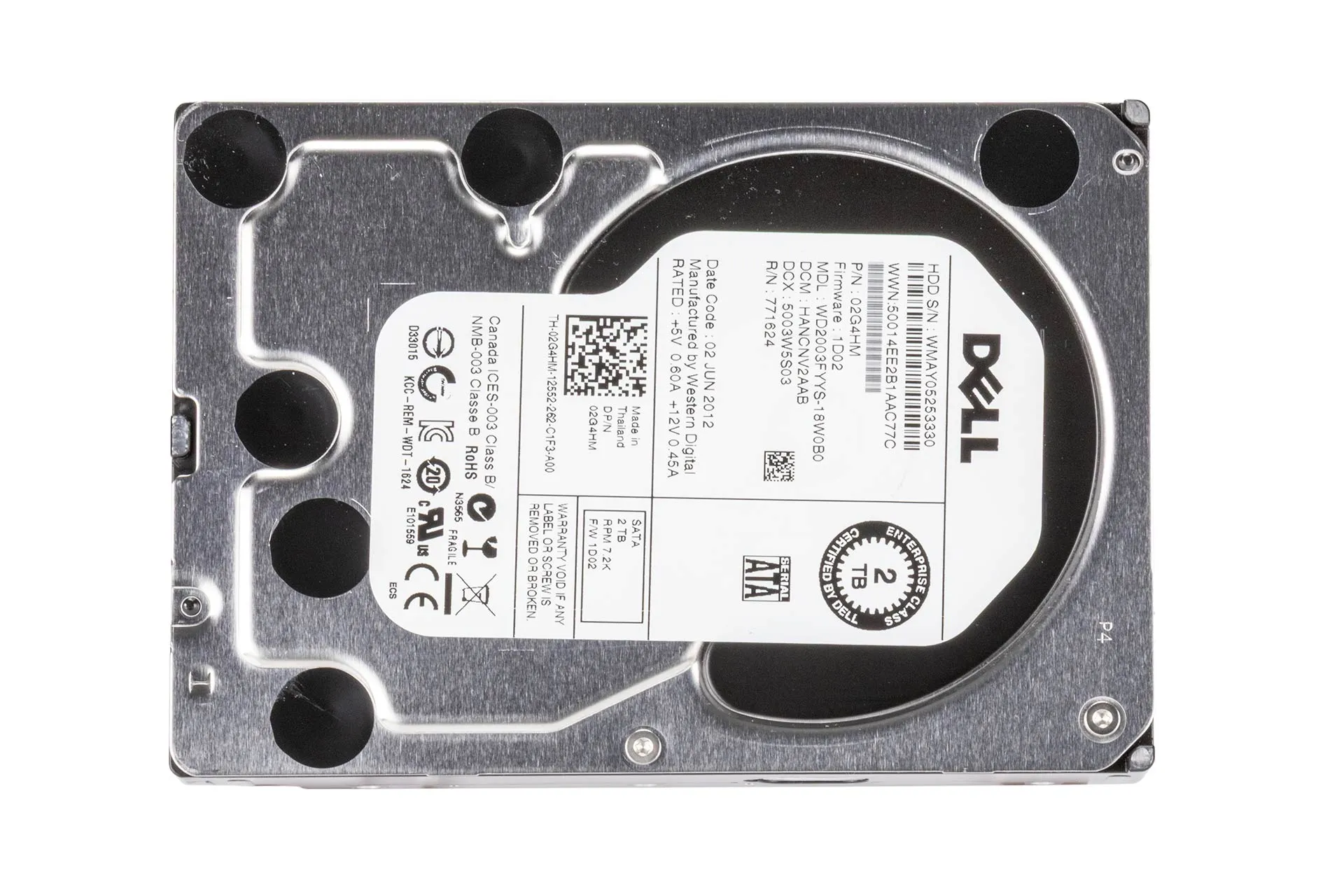 Dell 2TB 6G SATA HDD 7.2k, 3.5 Zoll LFF Festplatte für Server, WD2003FYYS