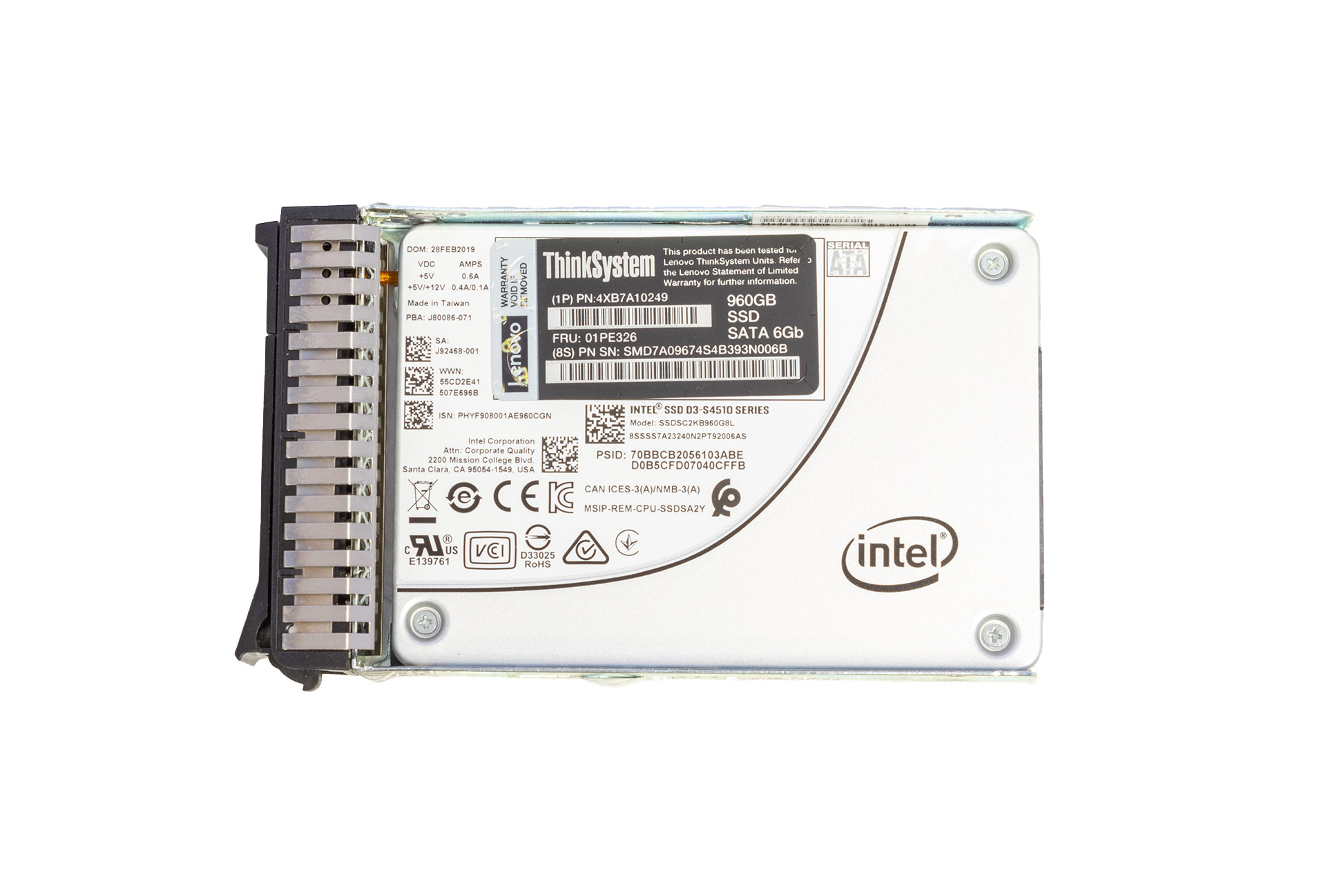 Lenovo SSD 960GB 6G SATA 2.5", in carrier SM17A06246 for ThinkSystem SRxxx/STxxx