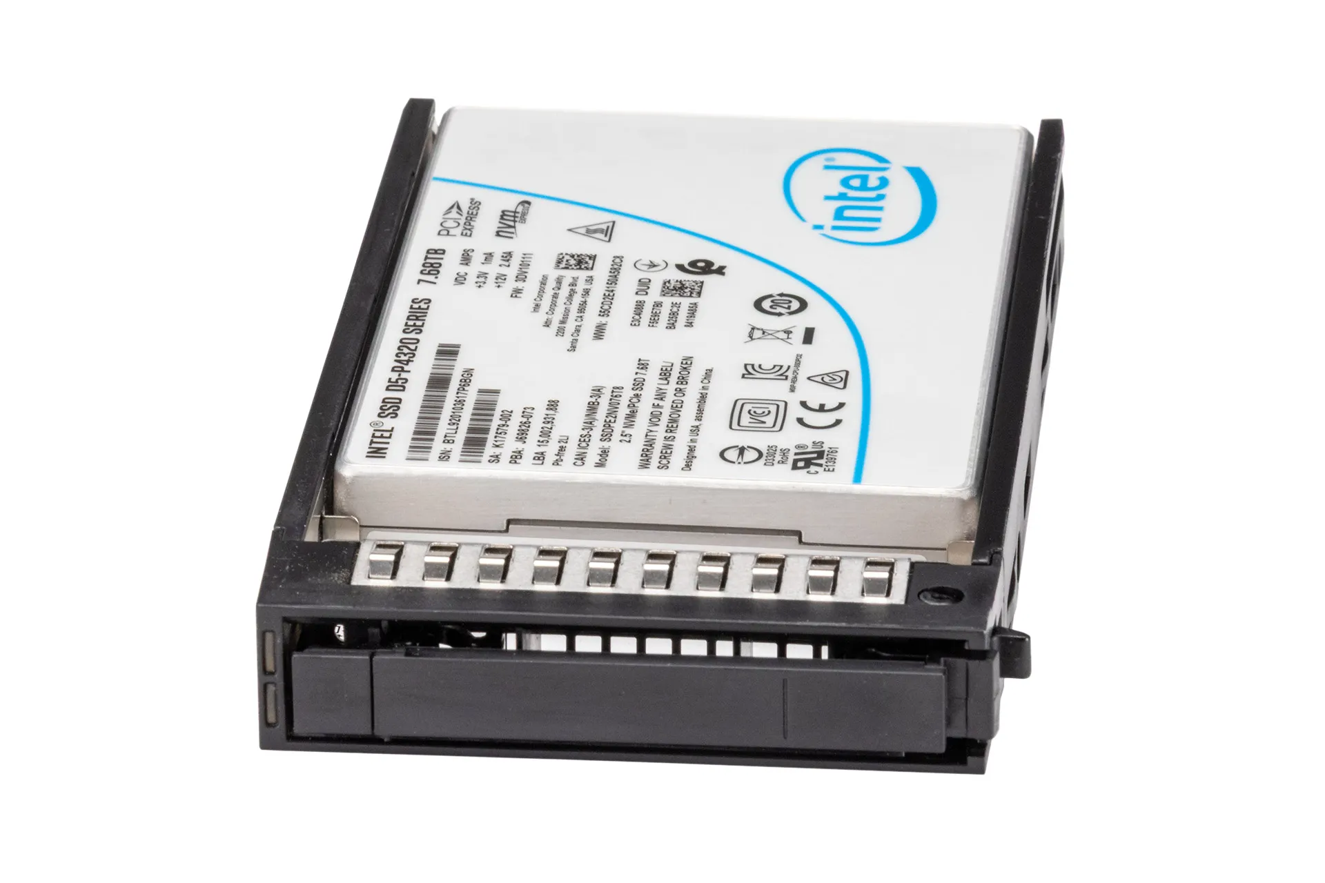Intel 7.68TB PCIe 3.1 U2 NVMe SSD, 2.5 Zoll SFF Festplatte für Server, D5-P4320 Series, inkl. Intel Rahmen