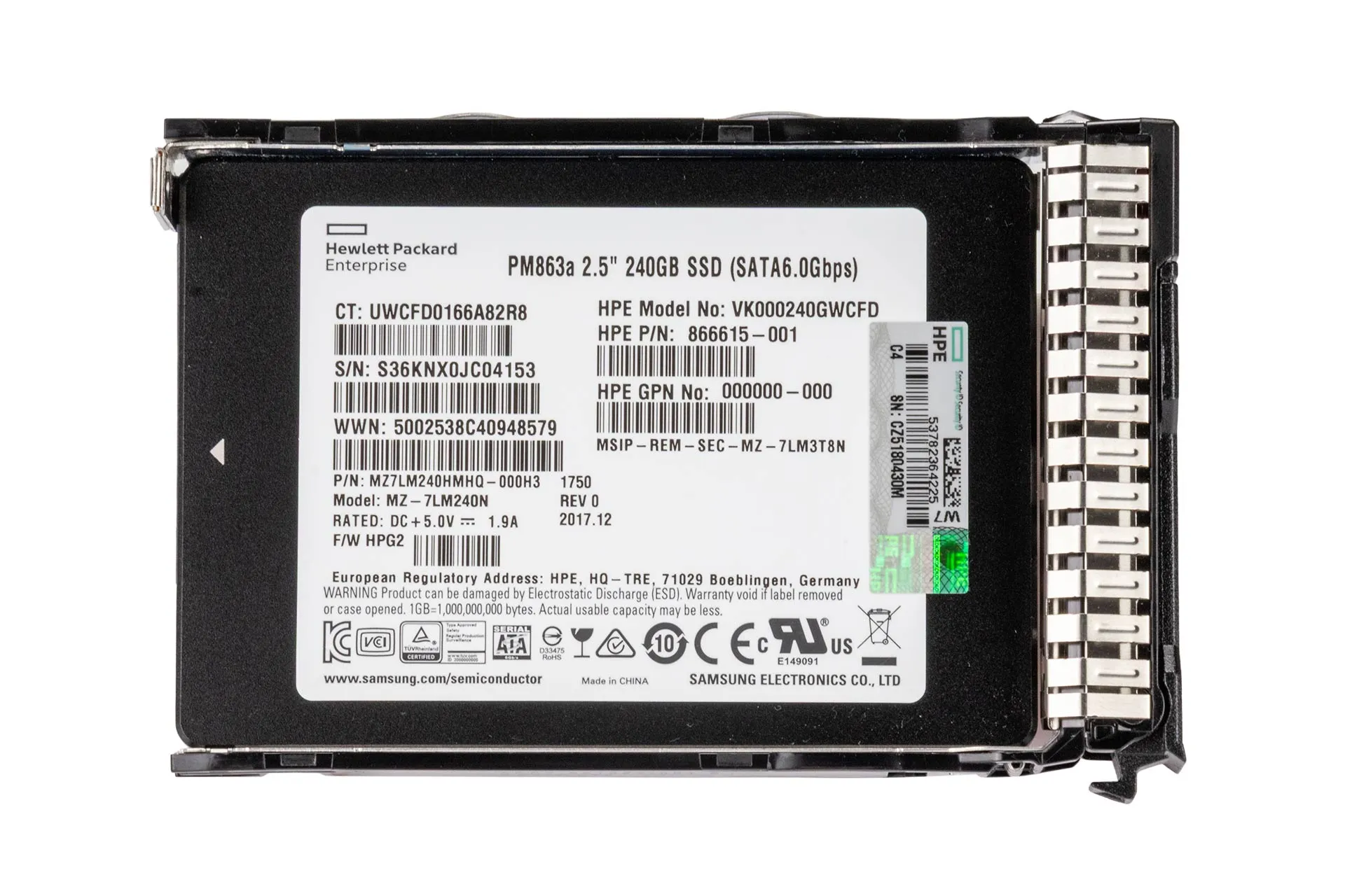 HPE 240GB 6G SATA SSD, 2.5 Zoll SFF Festplatte für Server, SC RI DS