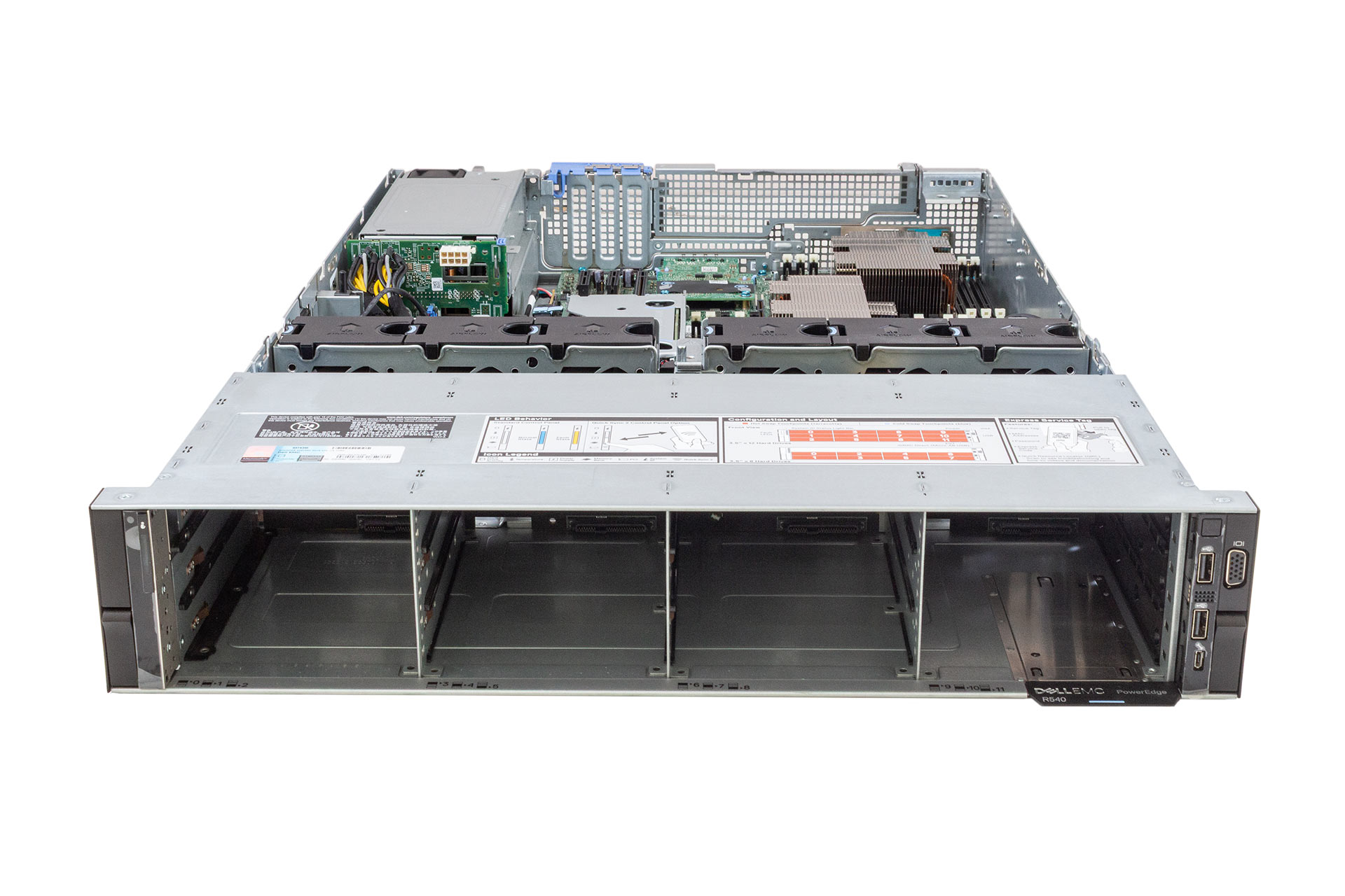 DELL-PowerEdge-R540-2x-Silver-4215-2.50GHz-8-Core-noRAM-12xLFF-H730P-IDSDM-16GB-front-open