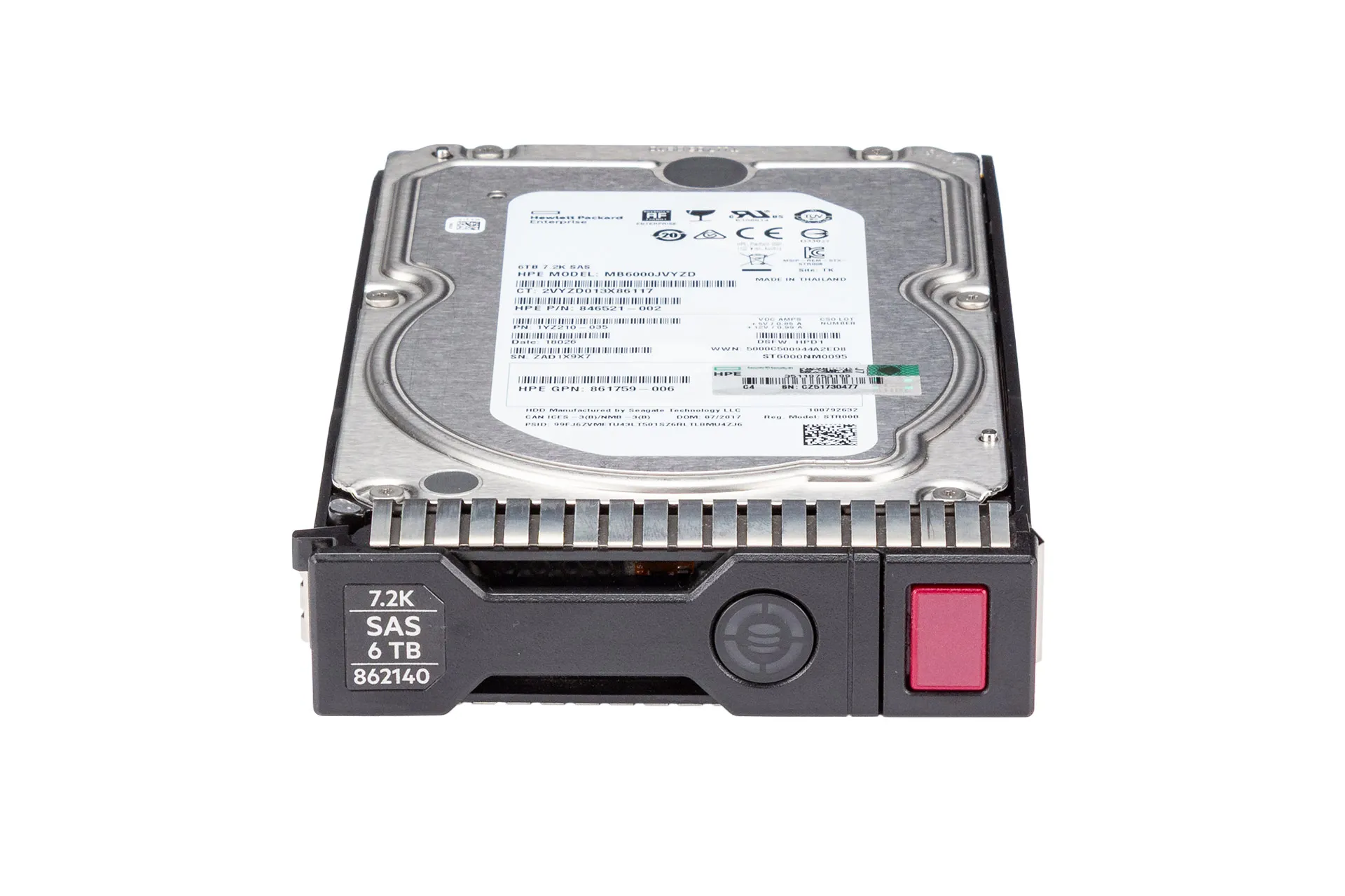 HPE 6TB 12G SAS HDD 7.2k, 3.5 Zoll LFF Festplatte für Server, 512e MDL DS SC 861754-B21 front
