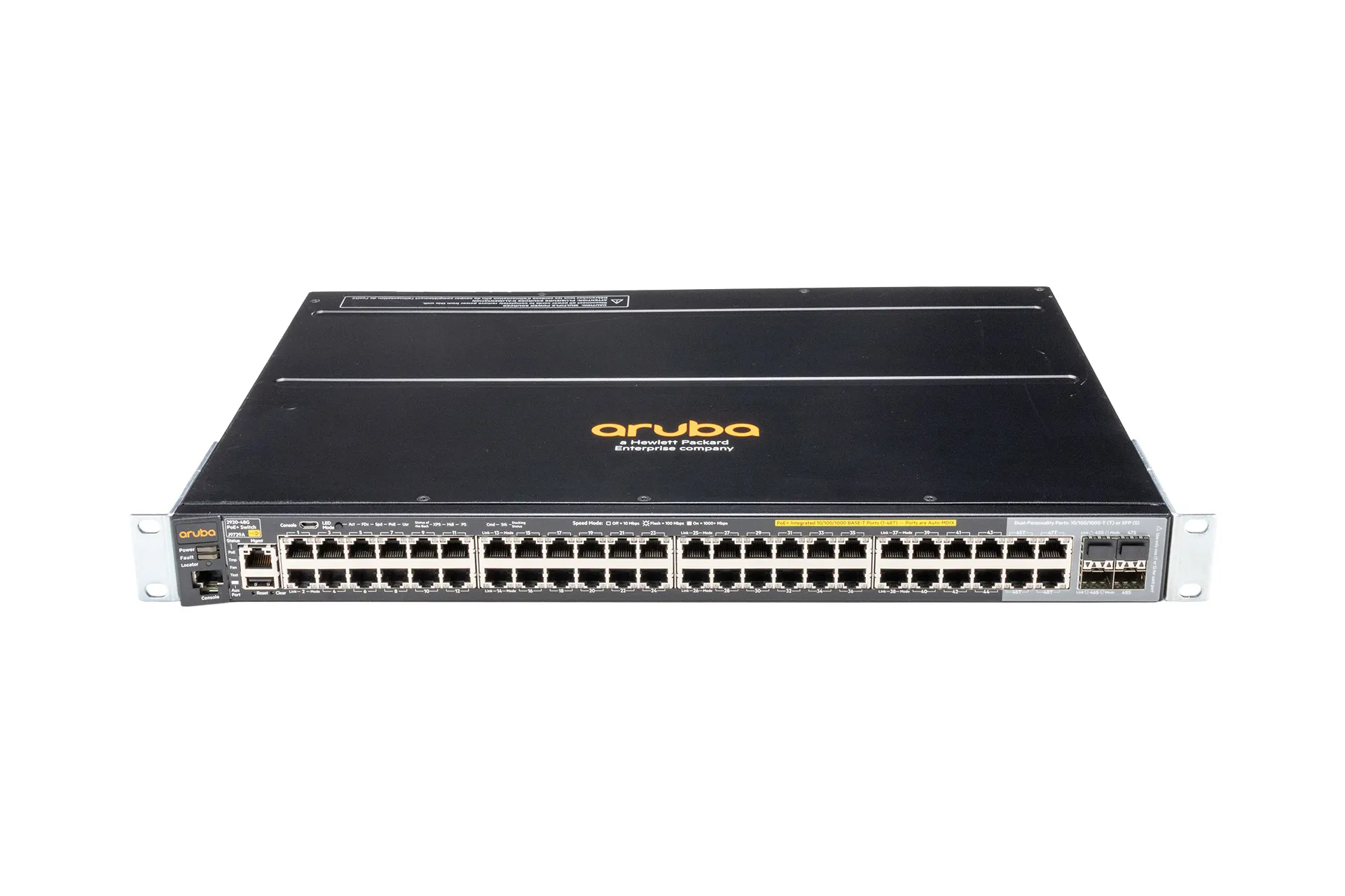 HPE Aruba Switch 2920-48G-PoE+, 48x GbE RJ45 PoE (370W), 4x GbE SFP shared, 1x 575W