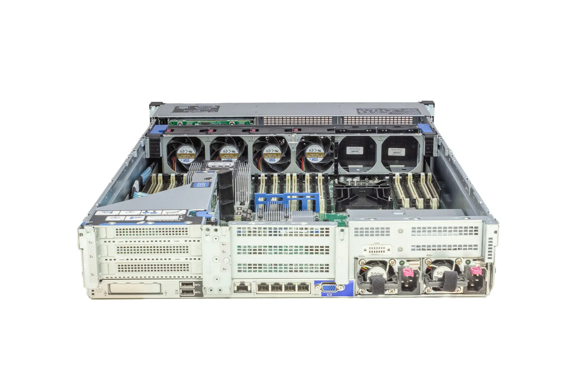 HPE ProLiant DL380 Gen10, 1x CPU, 8xSFF, 1x PCI-Cage, 2x500W Rack Server, back open