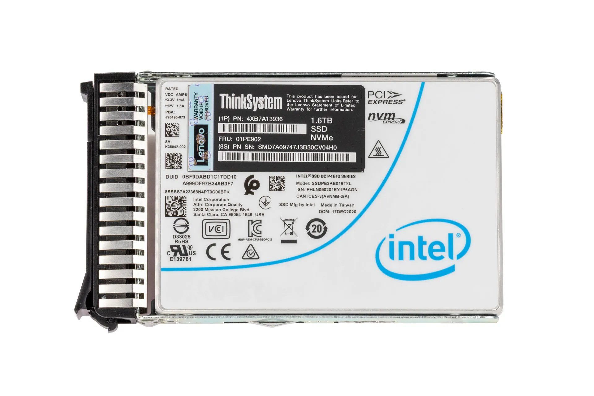 Lenovo DC P4610 1.6TB PCIe NVMe SSD, 2.5 Zoll SFF Festplatte für Server, inkl. Rahmen SM17A06246