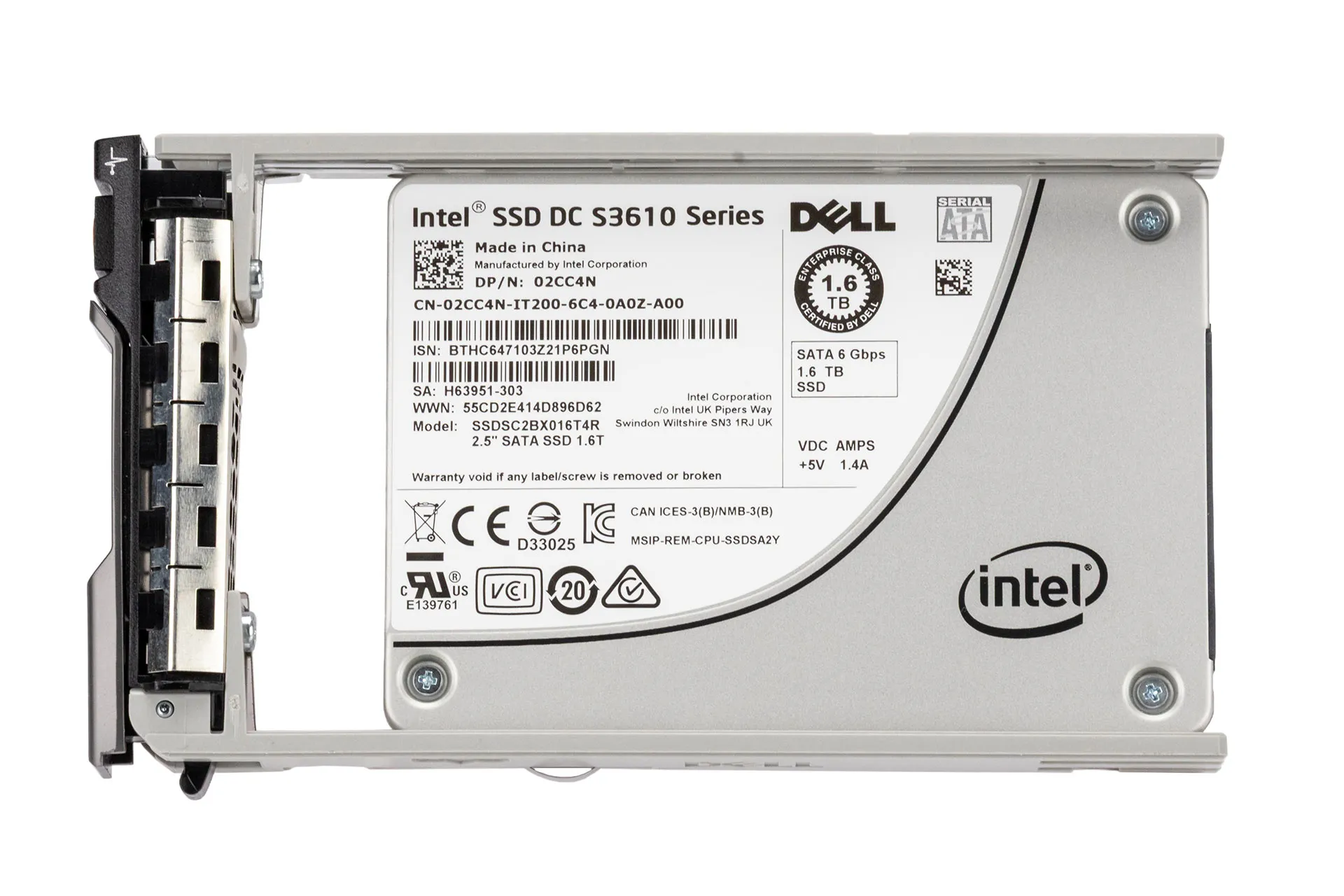 Dell 1.6TB 6G SATA SSD, 2.5 Zoll SFF Festplatte für Server