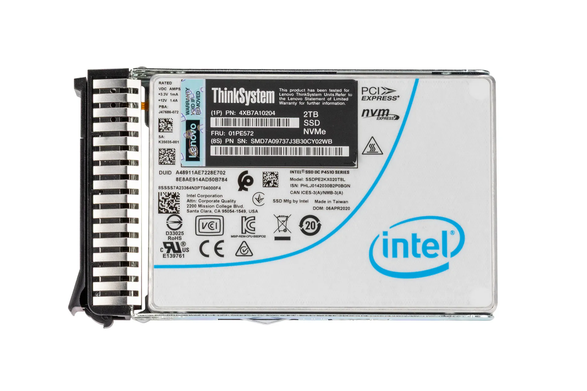 Lenovo DC P4510 2TB PCIe NVMe SSD, 2.5 Zoll SFF Festplatte für Server, inkl. Rahmen SM17A06246