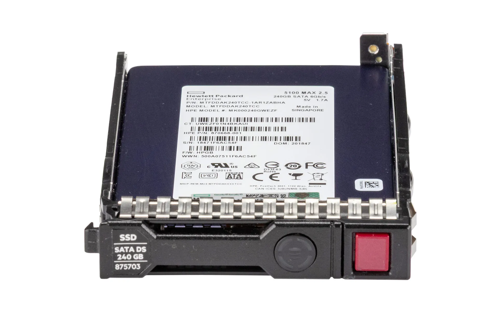 HPE 240GB 6G SATA SSD, 2.5 Zoll SFF Festplatte für Server, DS SC MU