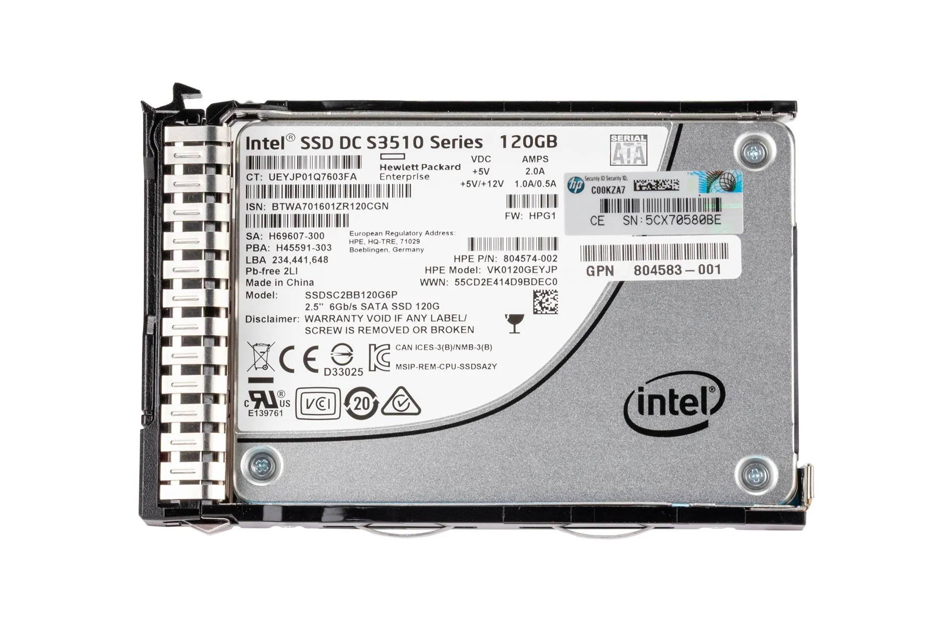 HPE 120GB 6G SATA SSD, 2.5 Zoll SFF Festplatte für Server, SC RI