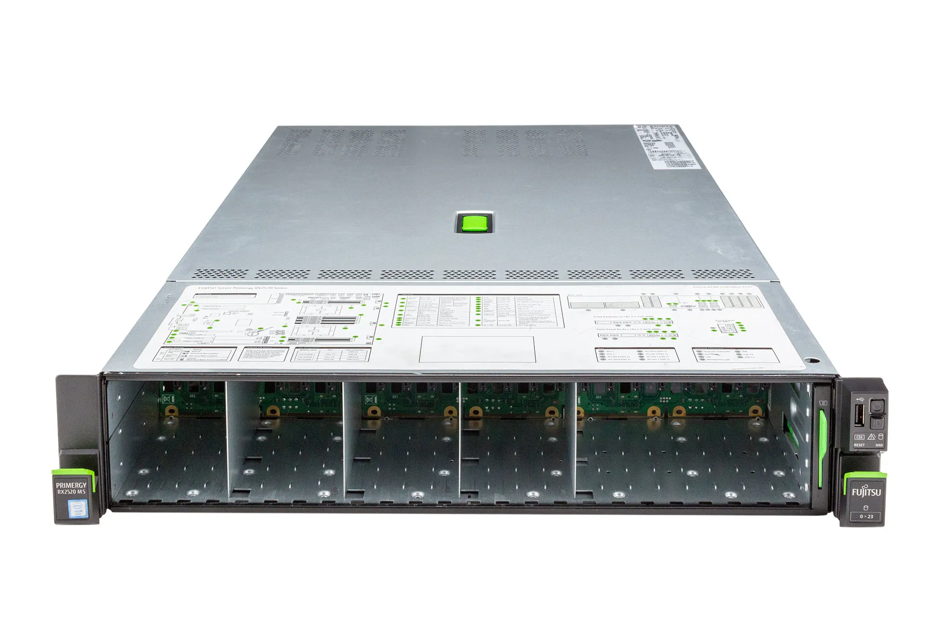 FUJITSU Primergy RX2520 M5 Rack Server, 2x Silver 4208 2.10GHz, 8-Core, noRAM, 24xSFF, EP580i, 2x Heatsink (low)