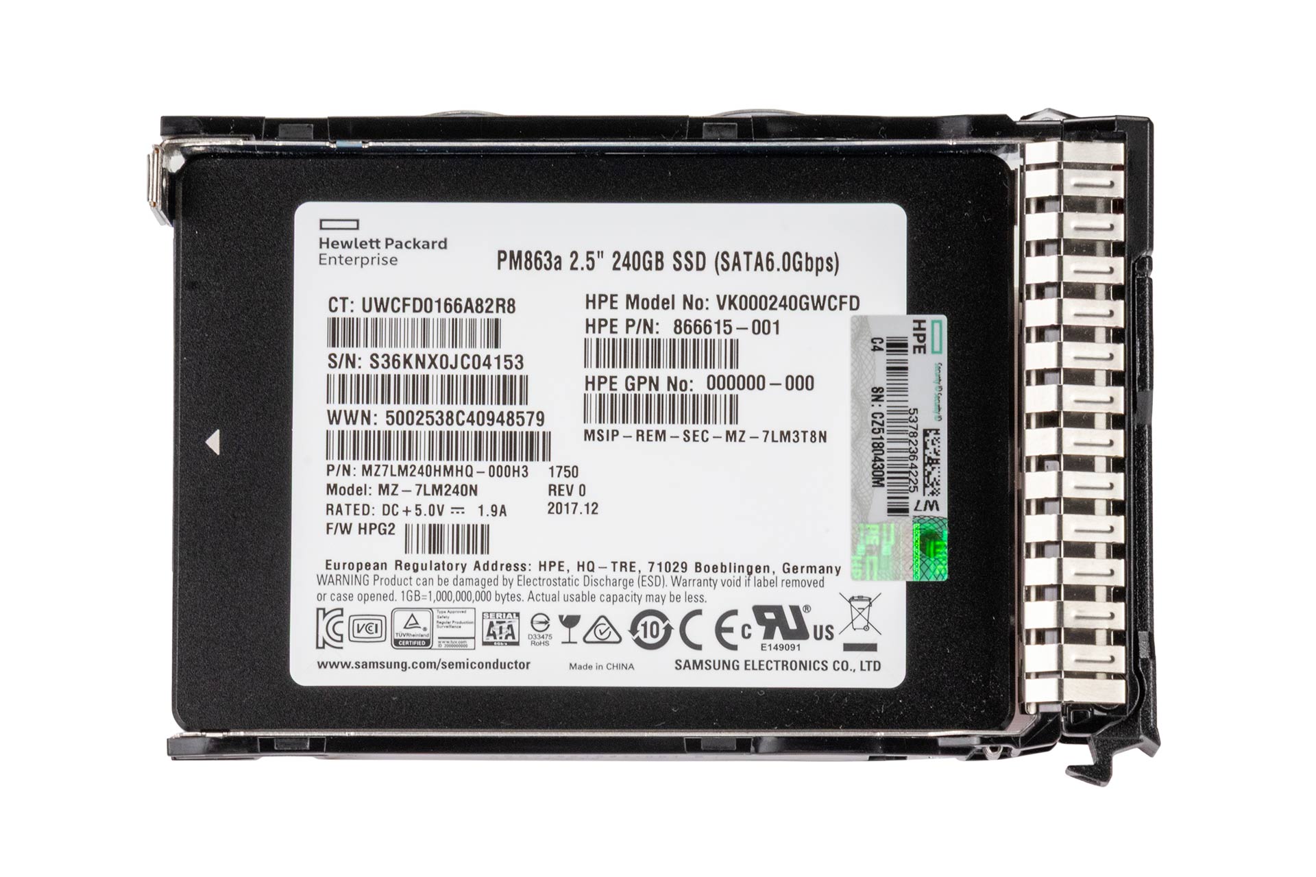 HPE 240GB 6G SATA SSD, 2.5 Zoll SFF Festplatte für Server, SC RI DS