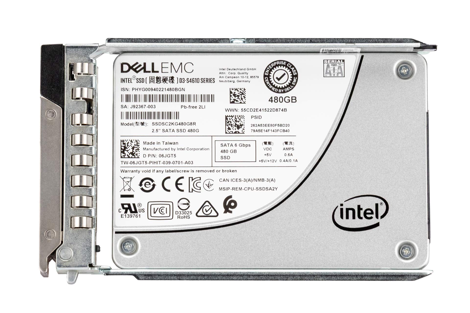 Dell 480GB 6G SATA SSD, 2.5 Zoll SFF Festplatte für Server, S4610-Series