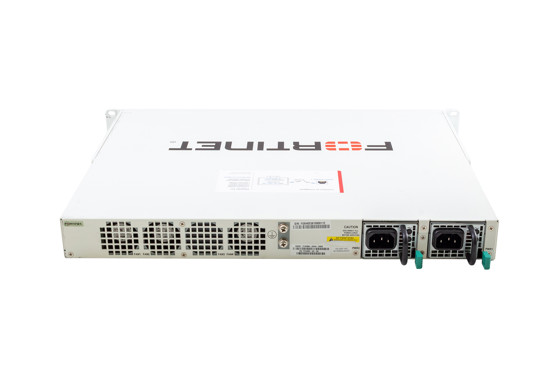 Fortinet Fortigate 600E Sec. Appl, 10x 1GbE RJ45, 8x 1GbE SFP, 2x 10GbE SFP+, ohne Lizenz FG-600E back