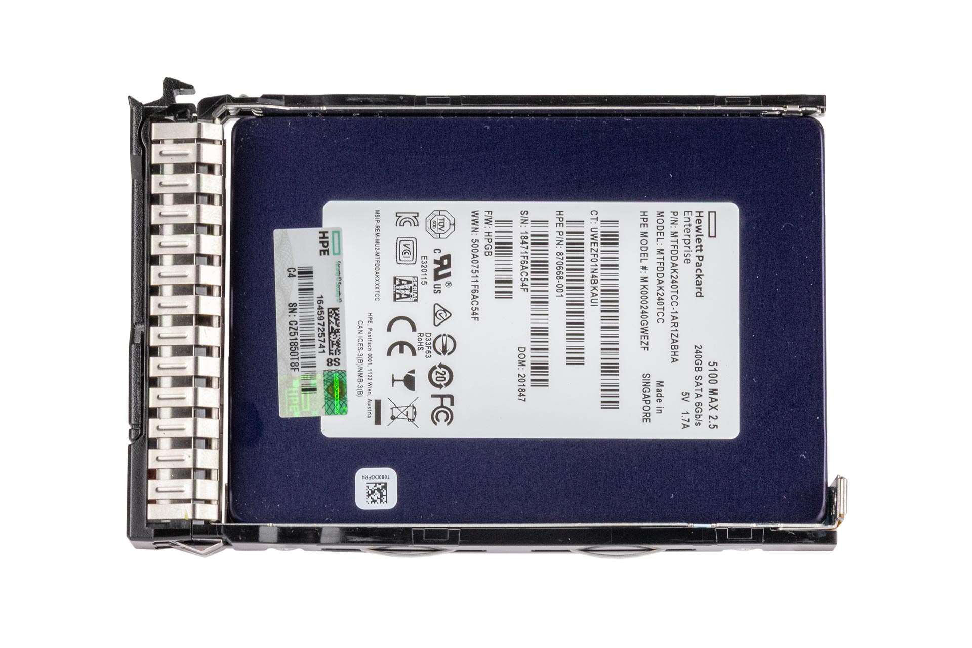HPE 240GB 6G SATA SSD, 2.5 Zoll SFF Festplatte für Server, DS SC MU
