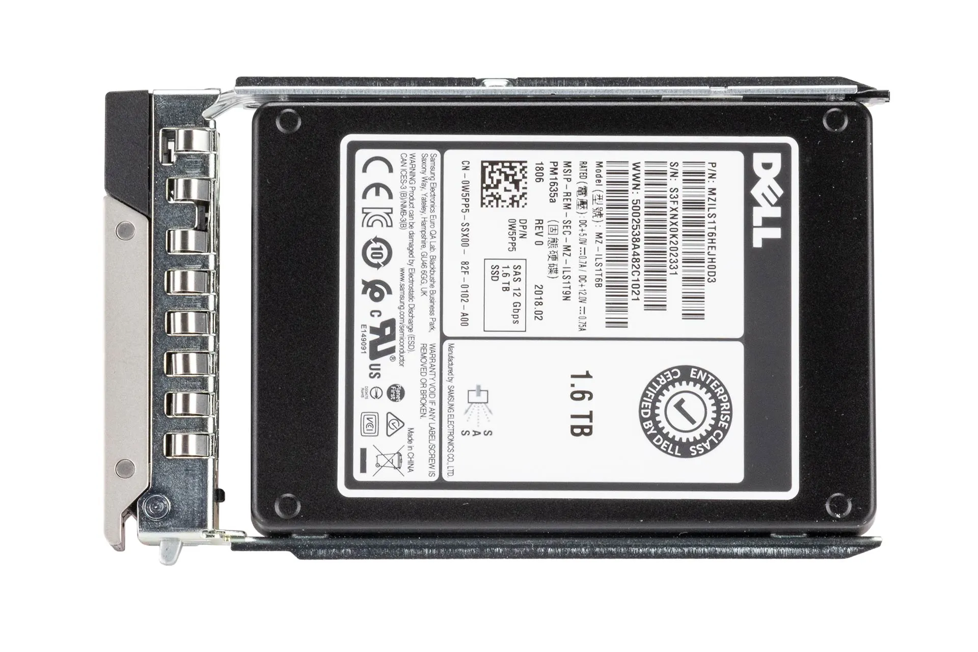 Dell 1.6TB 12G SAS SSD, 2.5 Zoll SFF Festplatte für Server, inkl. Rahmen 0DXD9H