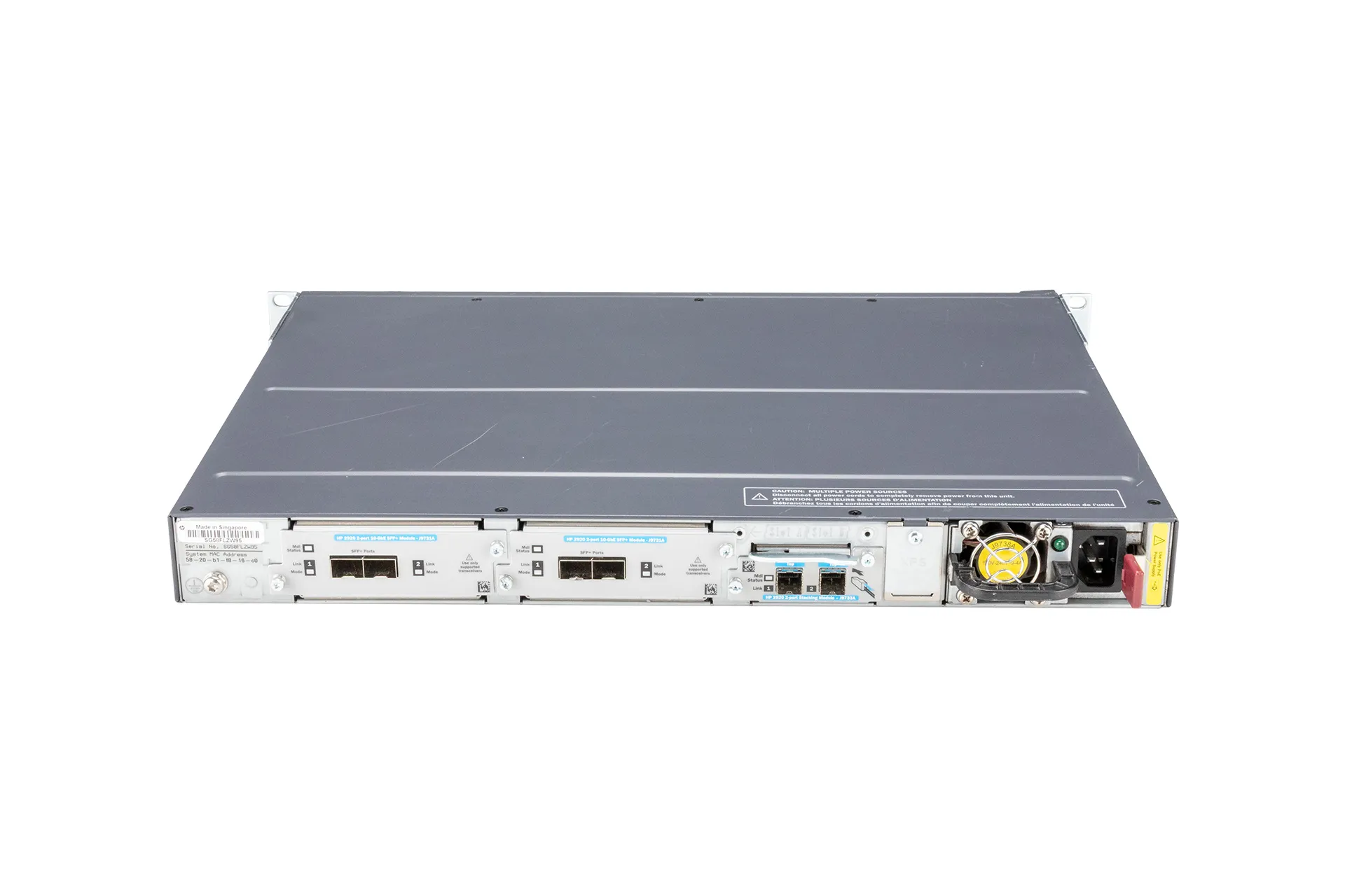 HPE Aruba Switch 2920-48G-PoE+, 48x GbE RJ45 PoE (370W), 4x GbE SFP shared, 2x Stacking, 1x 575W