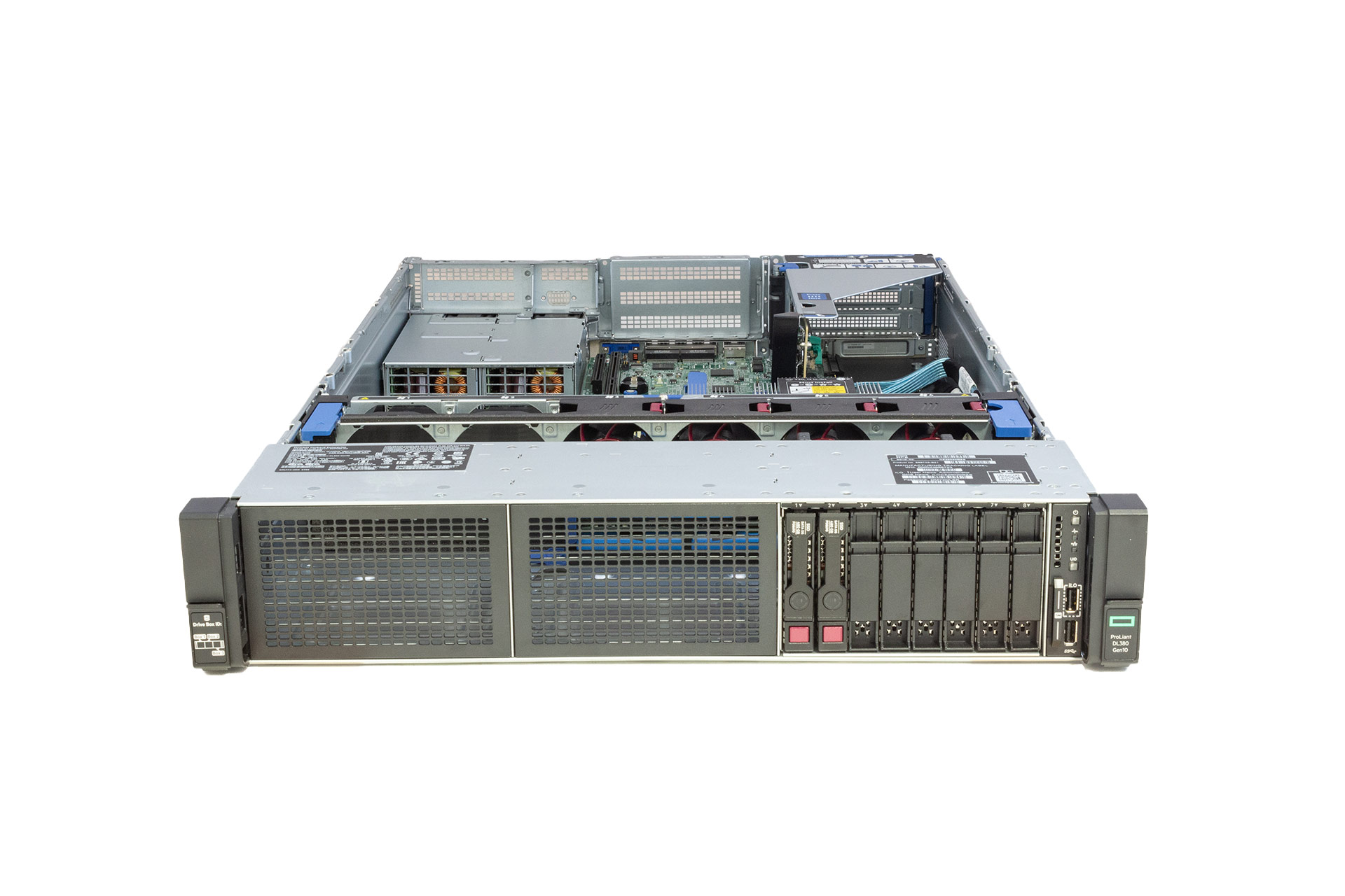 HPE ProLiant DL380 Gen10 Rack Server, 1x Silver 4208 2.10GHz, 8-Core, noRAM, 8xSFF, P816i-a 868703-B21 MM 1CPU 2SSD front open