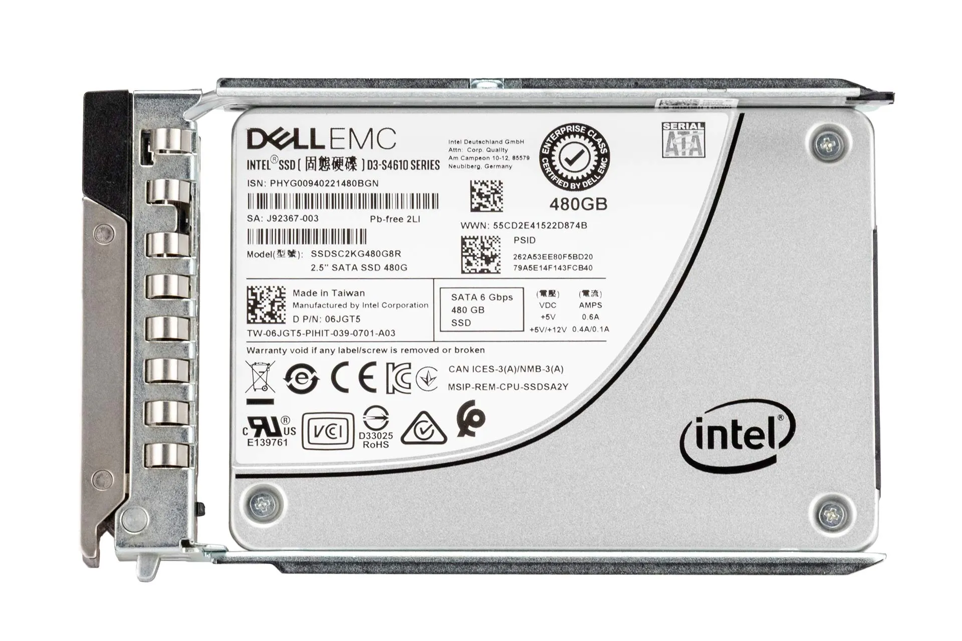 Dell 480GB 6G SATA SSD, 2.5 Zoll SFF Festplatte für Server, S4610-Series