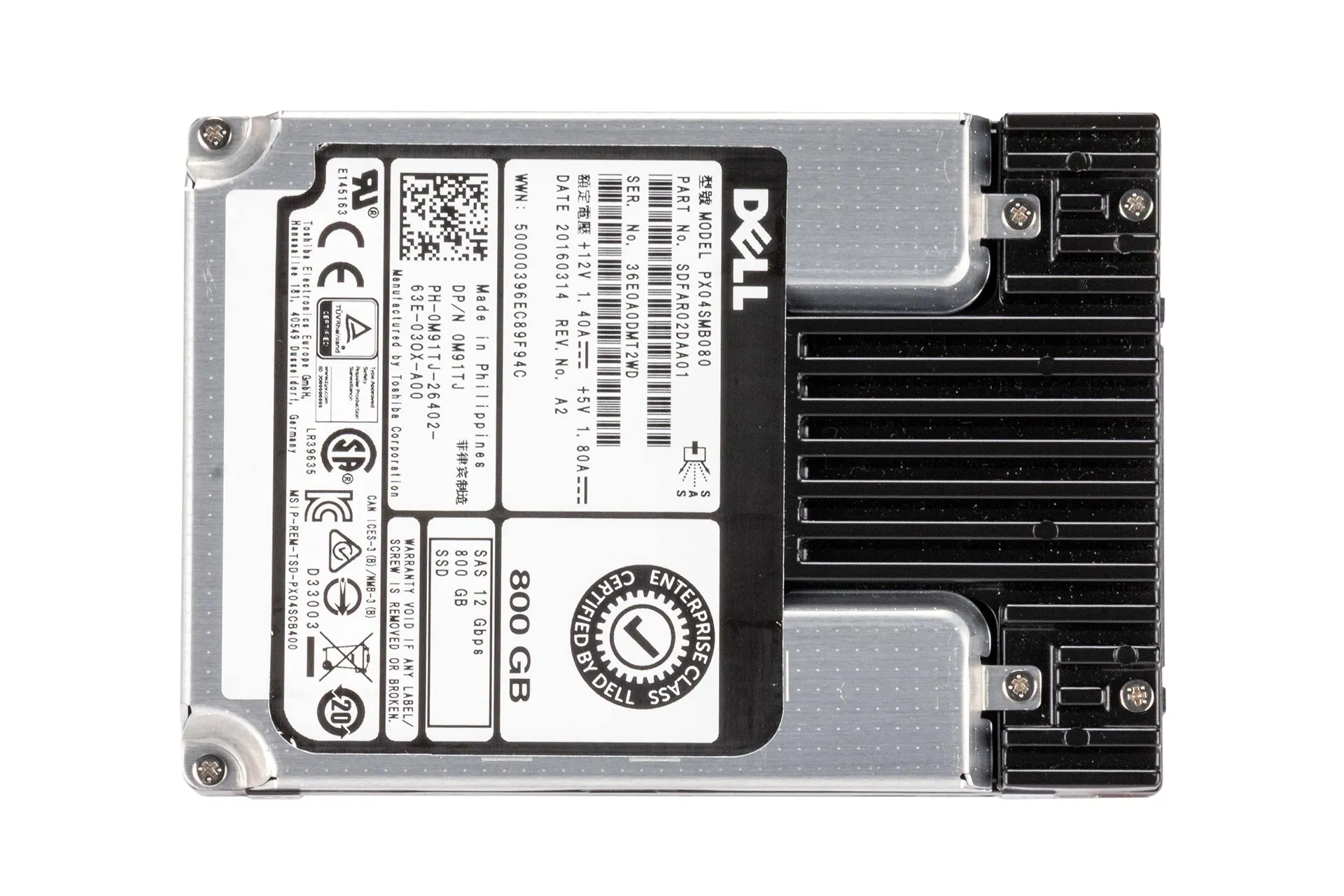 Dell 800GB 12G SAS SSD, 2.5 Zoll SFF Festplatte für Server