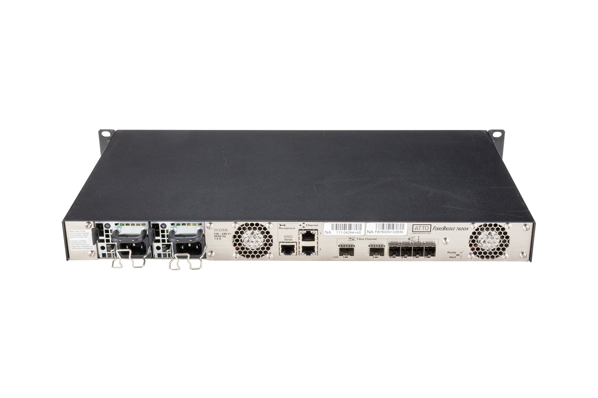 ATTO FibreBridge 7600N Storage Controller, 2x 32G FC SFP, 4x 12G SAS SFF-8644